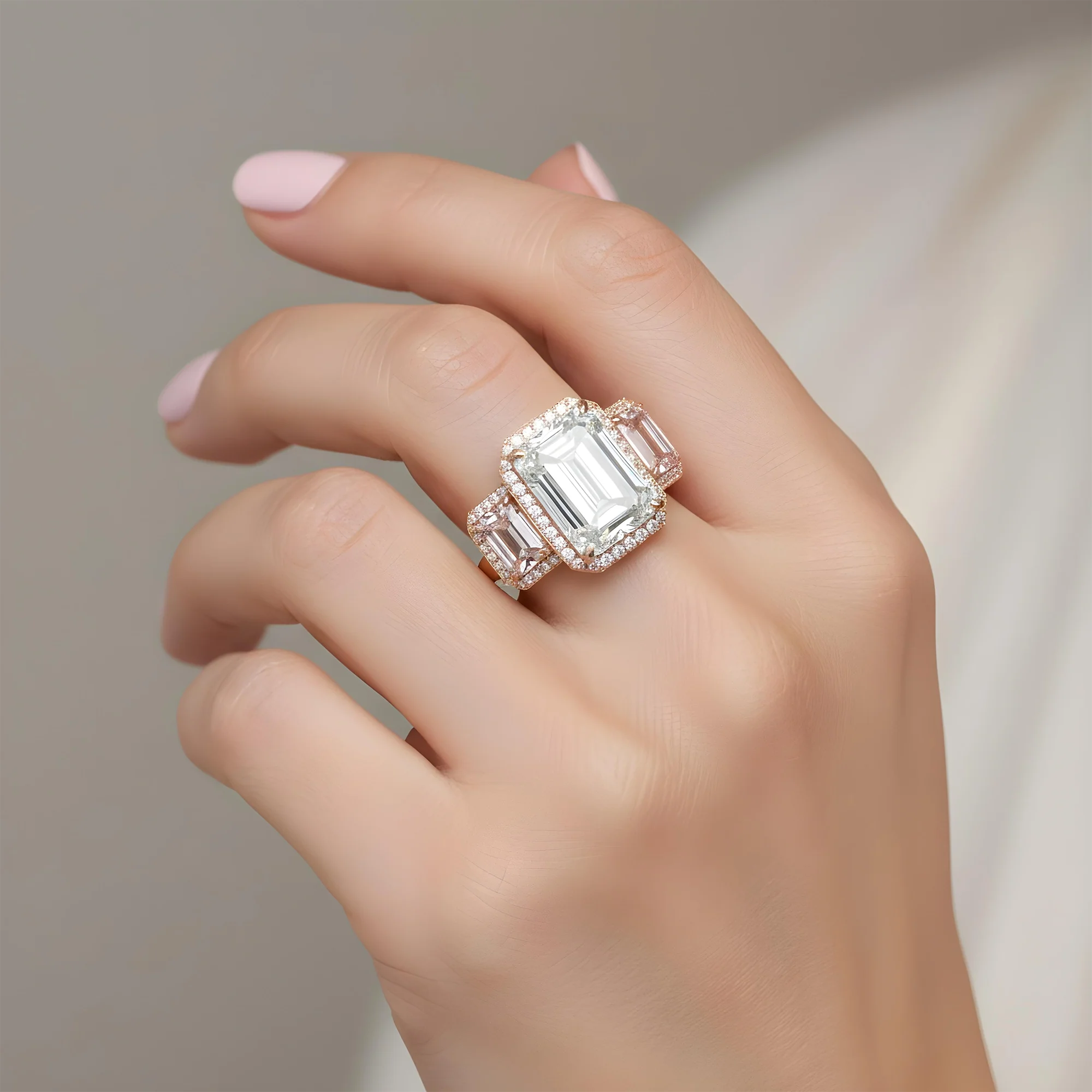 Platinum 10.24ct Emerald Cut White & Fancy Pink Triple Diamond Ring 15.48ctw - Image 10