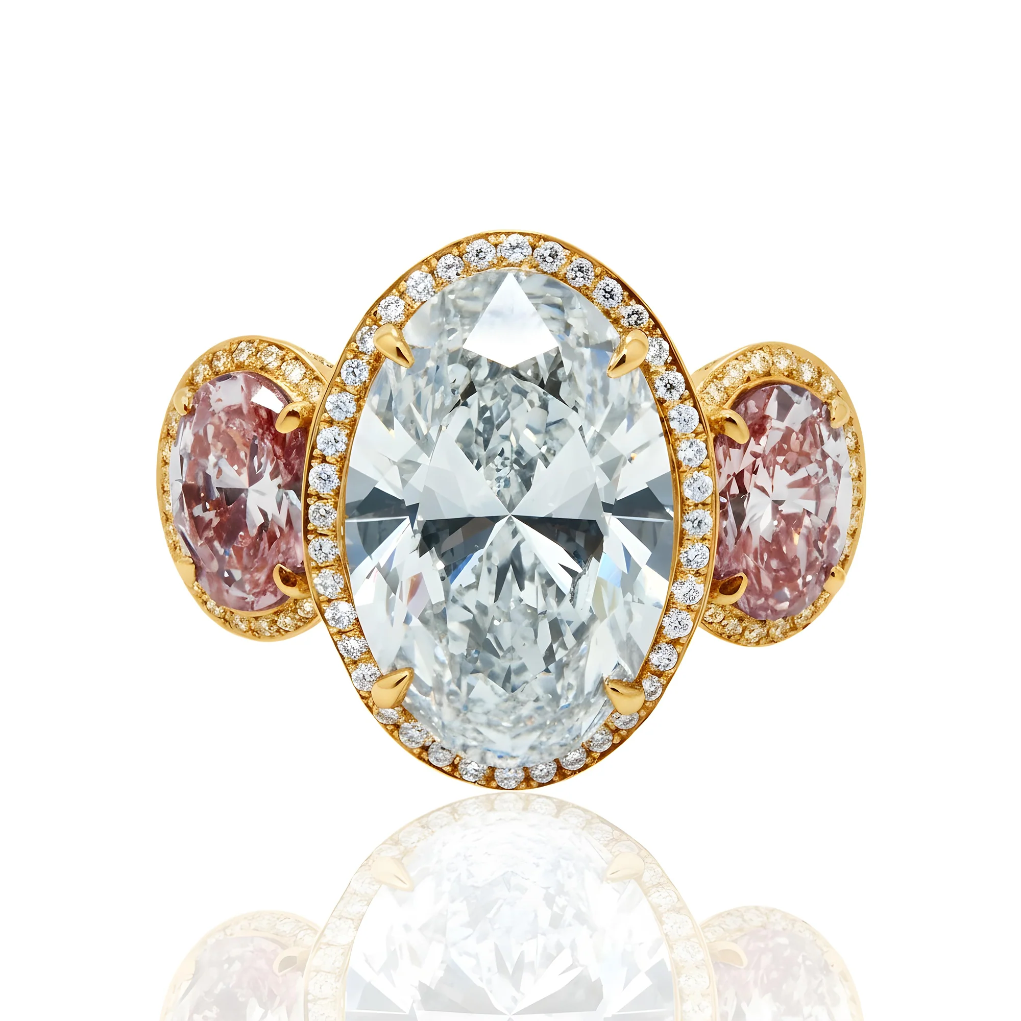 Platinum 10.61ct Oval Cut White & Fancy Pink Triple Diamond Ring 15.45ctw - Image 7