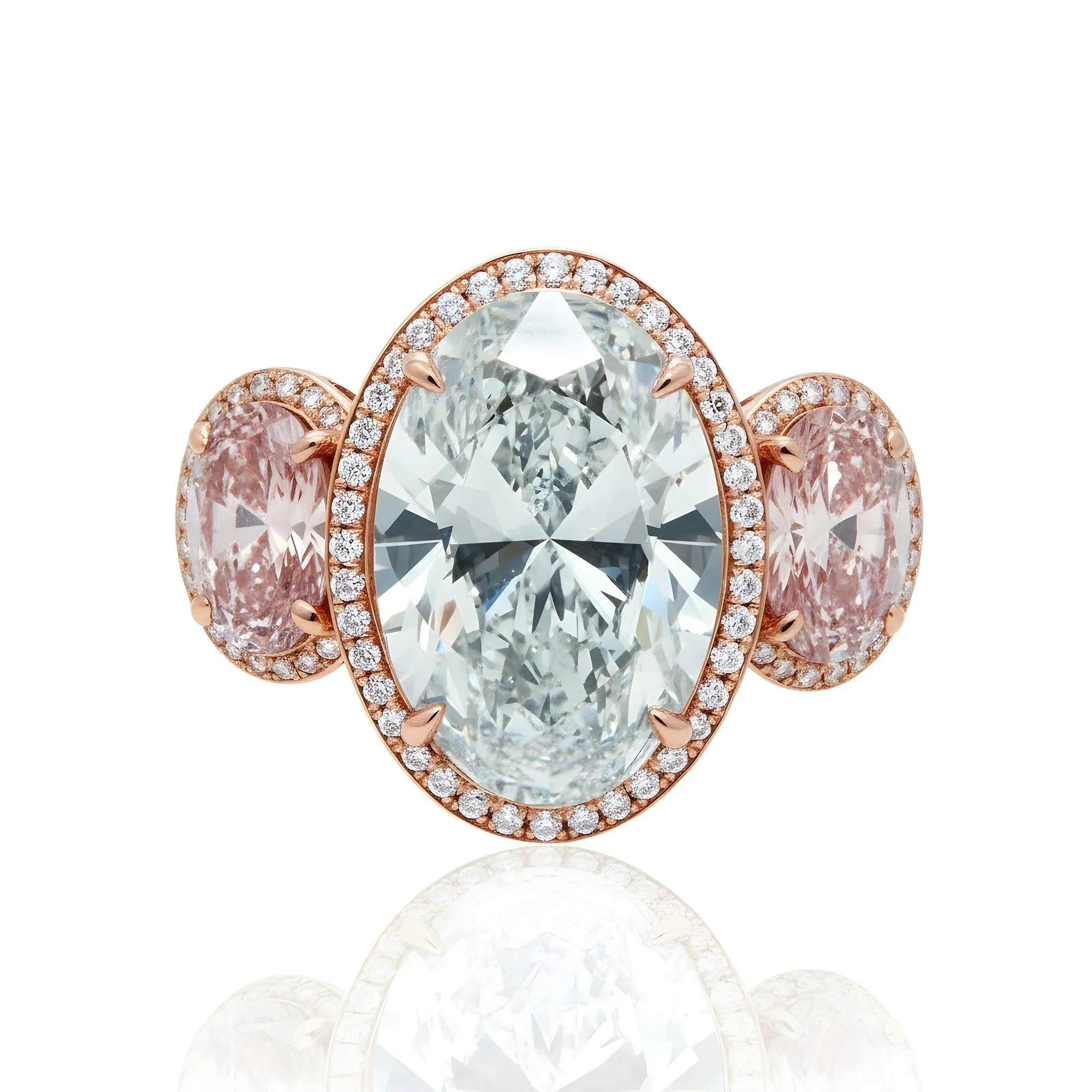 Platinum 10.61ct Oval Cut White & Fancy Pink Triple Diamond Ring 15.45ctw - Image 9
