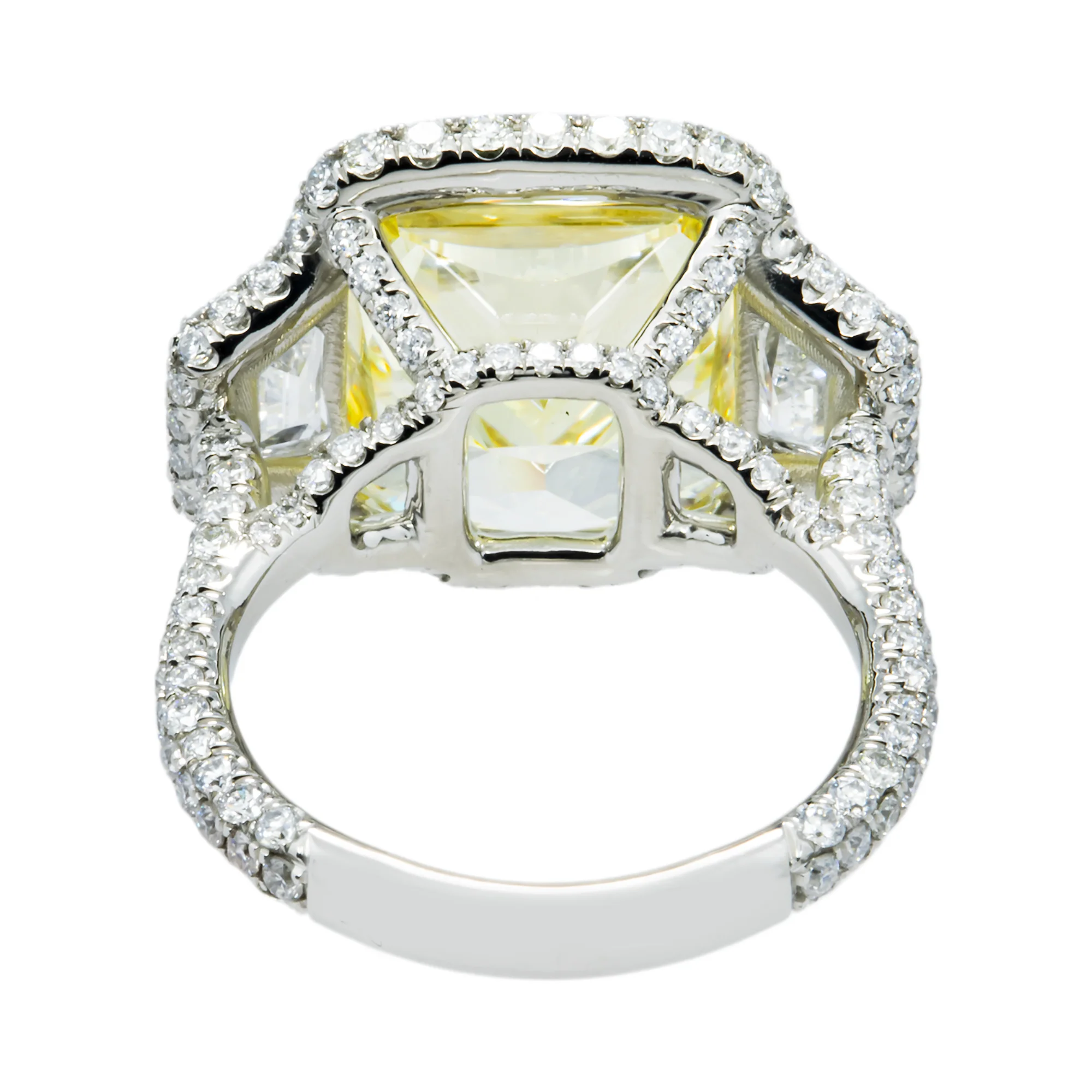 Platinum 12.45ct Cushion Cut Fancy Yellow Diamond Ring 15.44ctw - Image 5