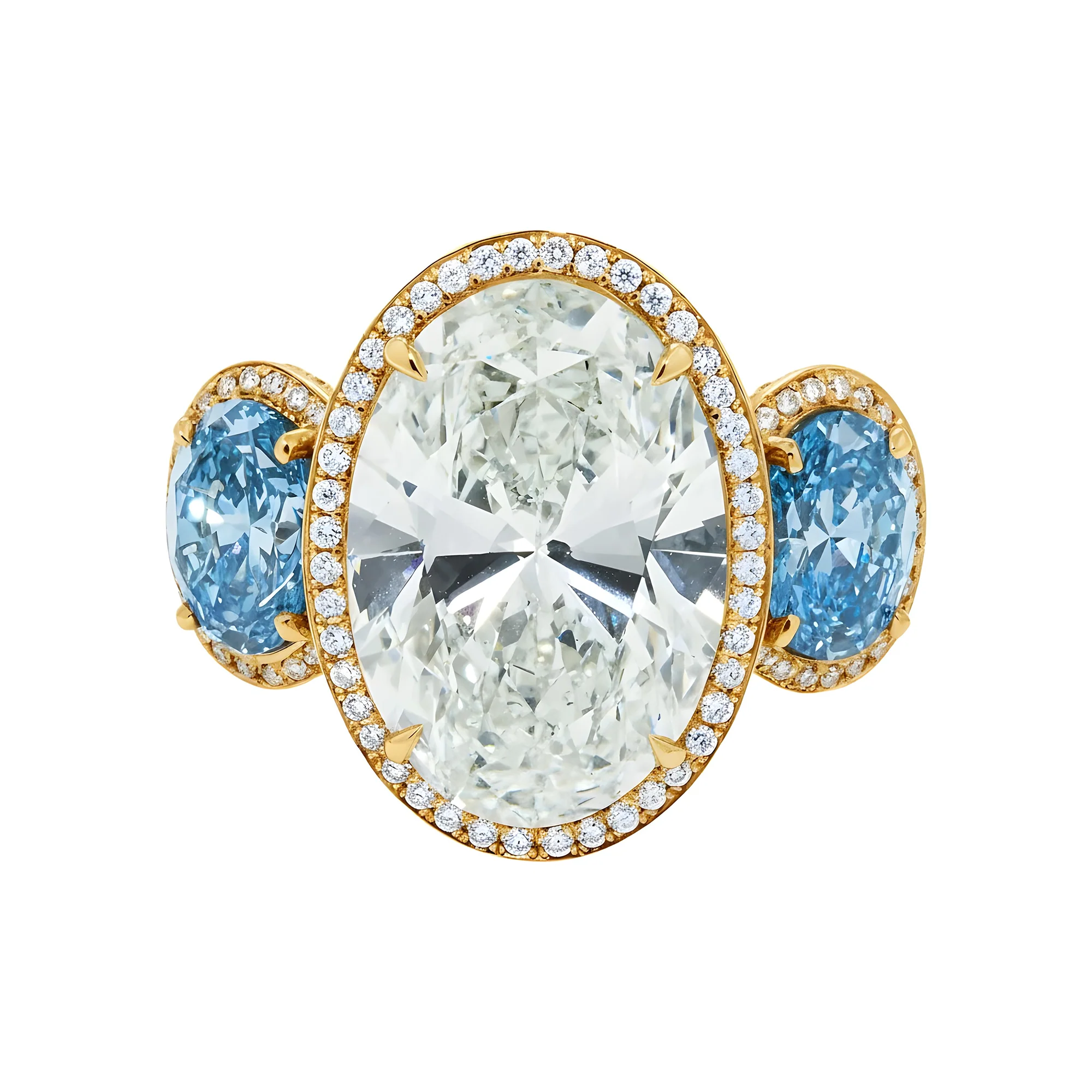 Platinum 13.14ct Oval Cut White & Fancy Blue Triple Diamond Ring 18.15ctw - Image 6