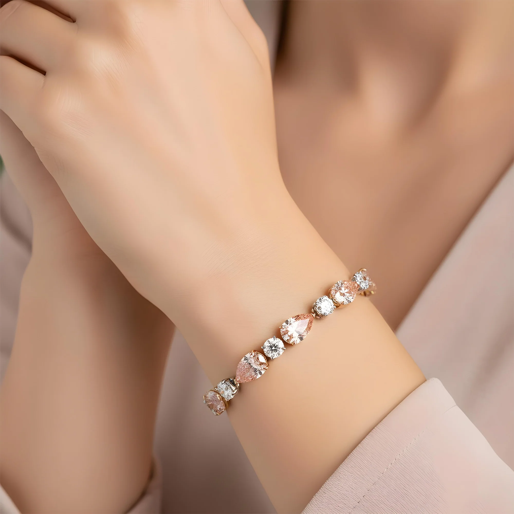 IGI Platinum & 18K Rose Gold Pear Cut Fancy Pink & Round Diamond Bracelet 26.11ct - Image 10