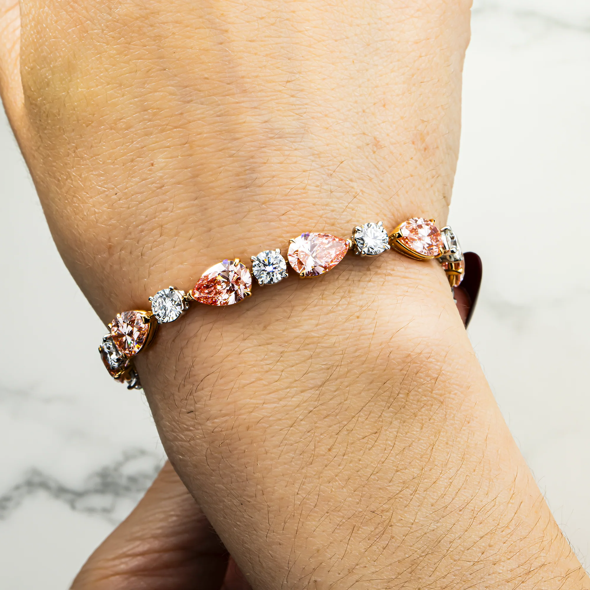 IGI Platinum & 18K Rose Gold Pear Cut Fancy Pink & Round Diamond Bracelet 26.11ct - Image 2