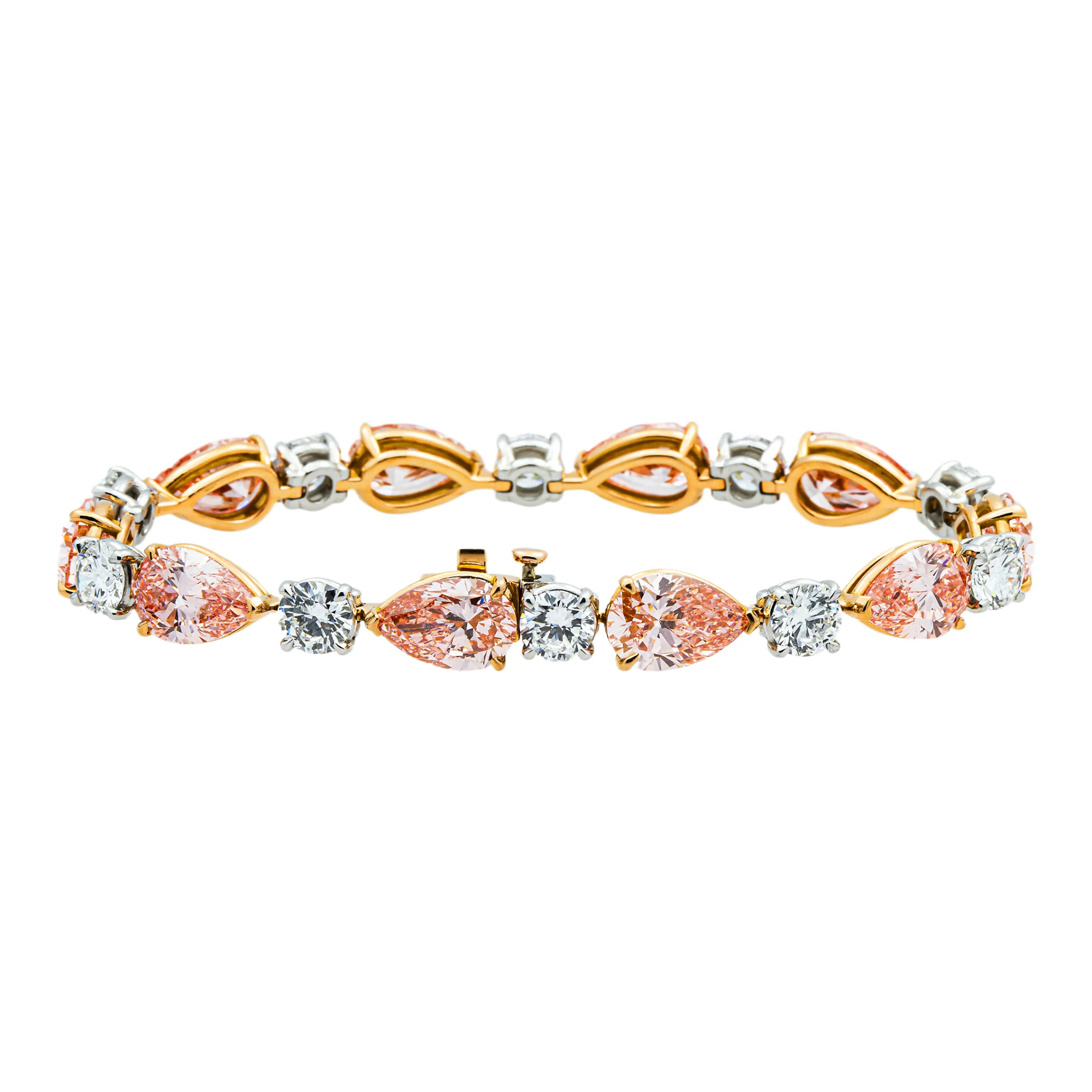 IGI Platinum & 18K Rose Gold Pear Cut Fancy Pink & Round Diamond Bracelet 26.11ct - Image 3