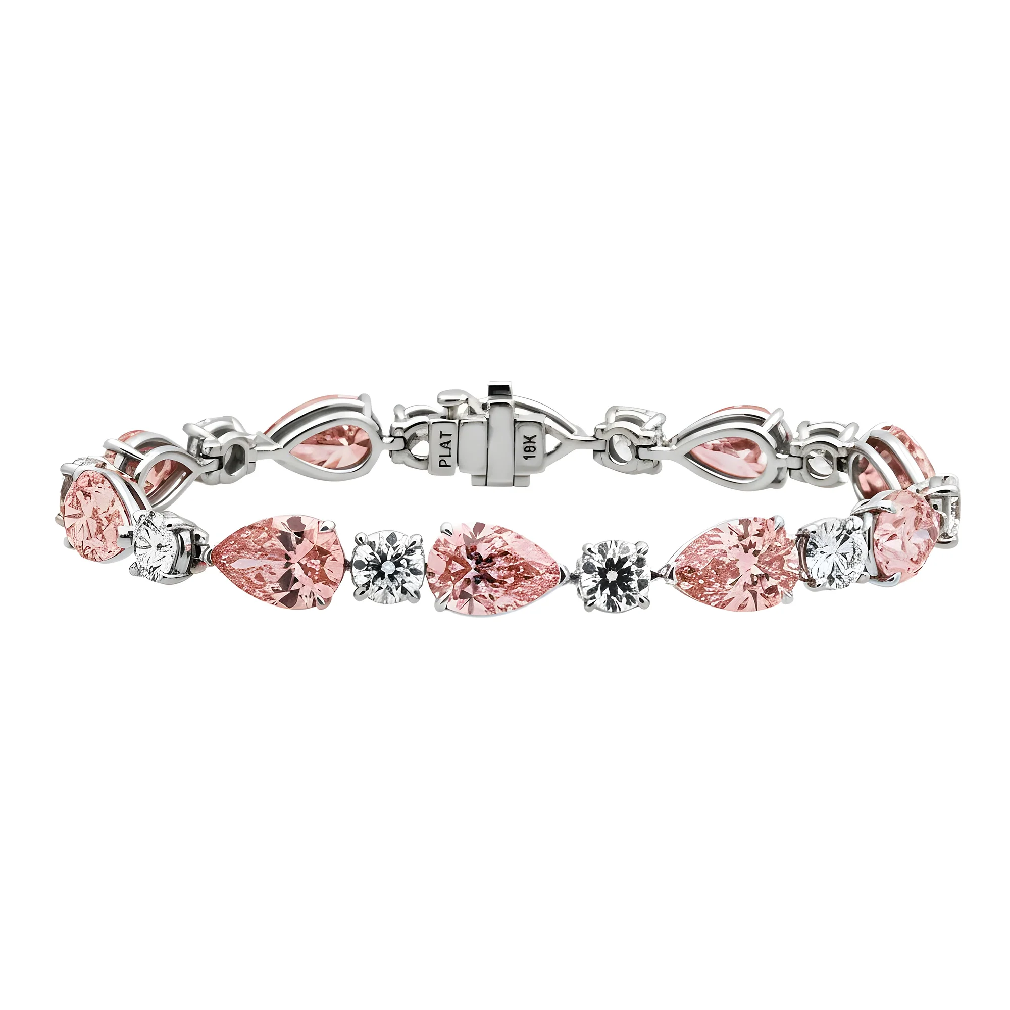 IGI Platinum & 18K Rose Gold Pear Cut Fancy Pink & Round Diamond Bracelet 26.11ct - Image 4