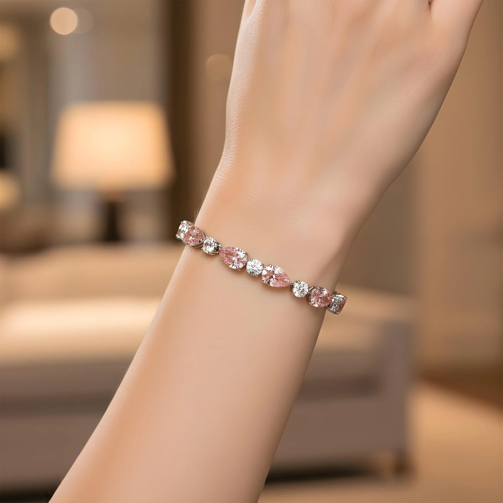 IGI Platinum & 18K Rose Gold Pear Cut Fancy Pink & Round Diamond Bracelet 26.11ct - Image 5