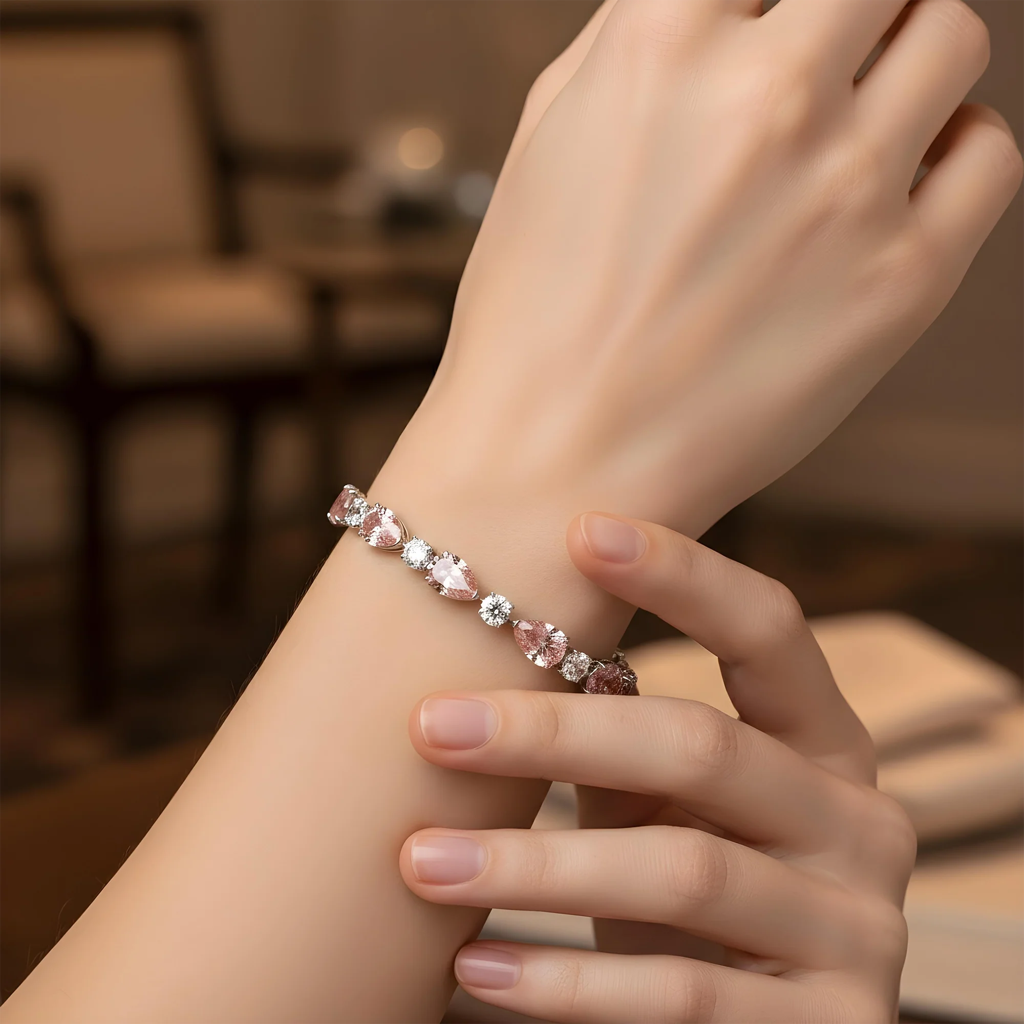 IGI Platinum & 18K Rose Gold Pear Cut Fancy Pink & Round Diamond Bracelet 26.11ct - Image 6