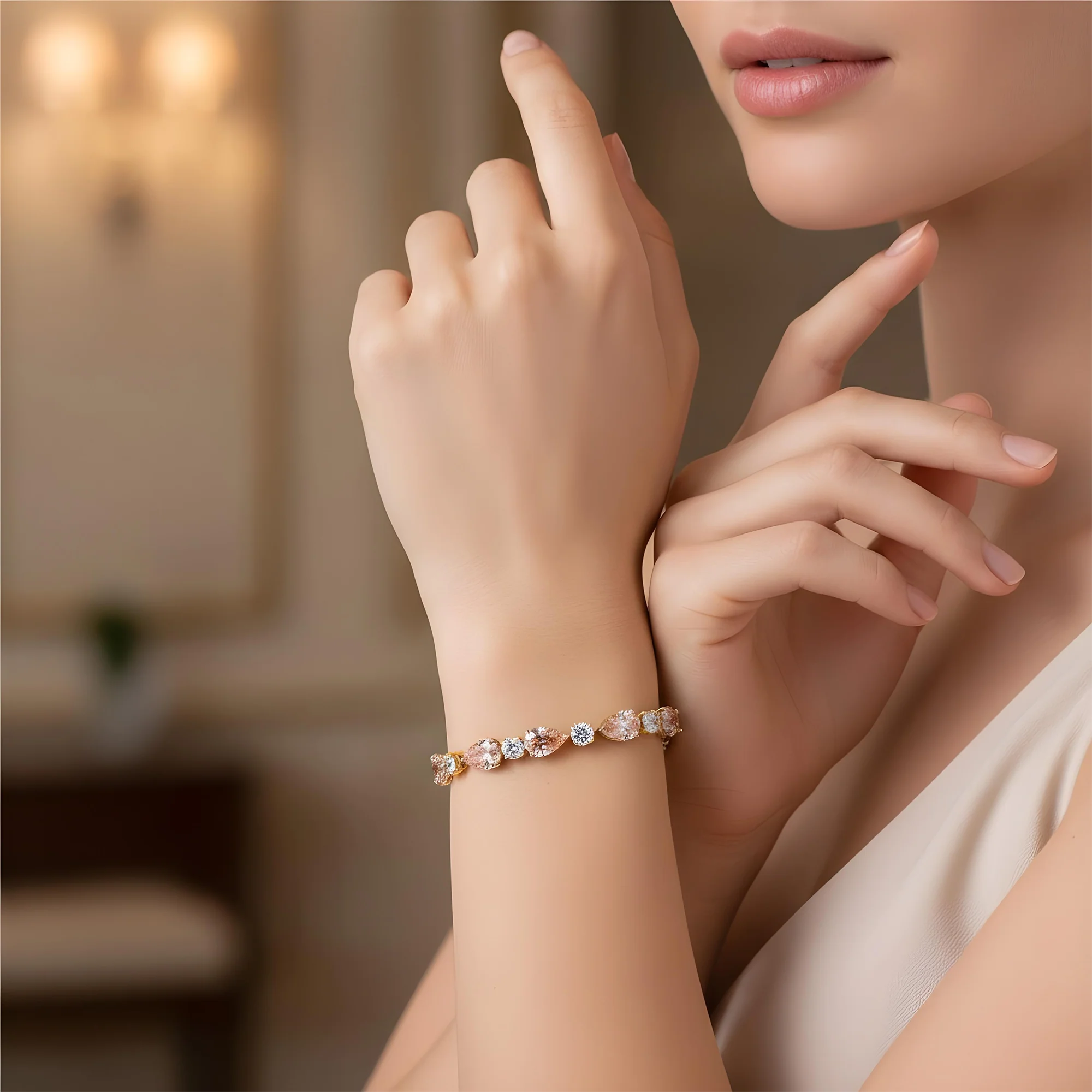 IGI Platinum & 18K Rose Gold Pear Cut Fancy Pink & Round Diamond Bracelet 26.11ct - Image 8