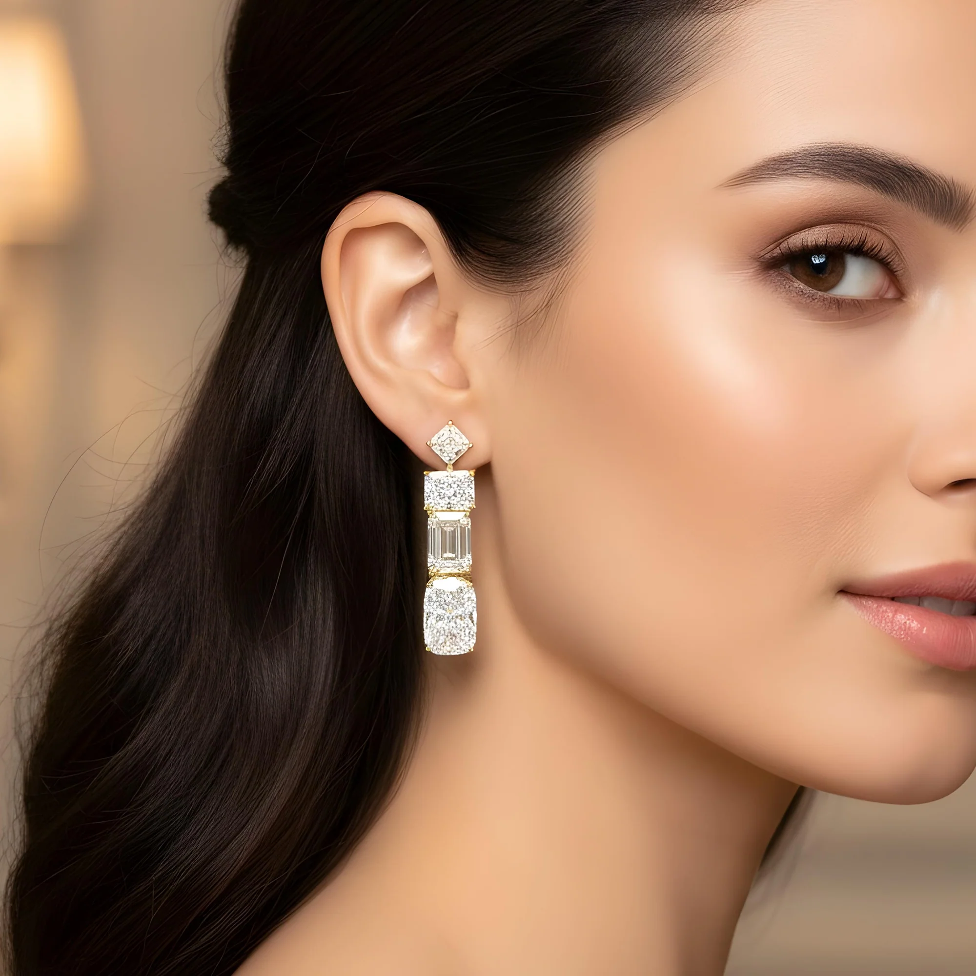 IGI Platinum Emerald & Cushion Cut Diamond Drop Earrings 27.61ctw - Image 5