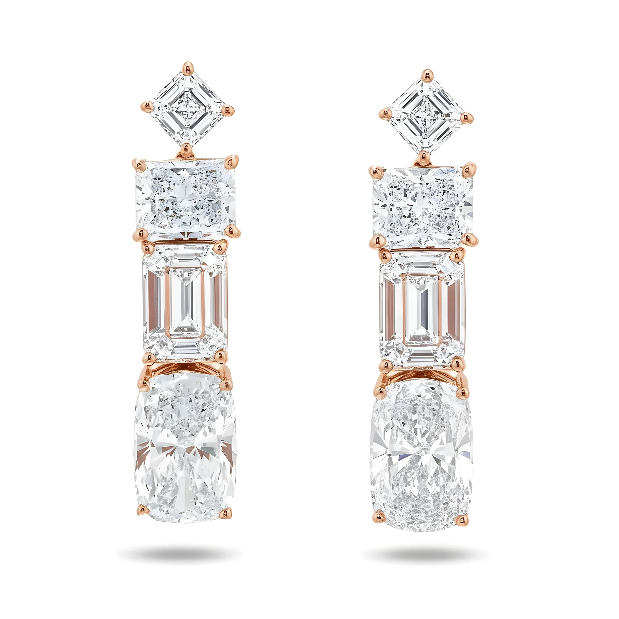 IGI Platinum Emerald & Cushion Cut Diamond Drop Earrings 27.61ctw - Image 6