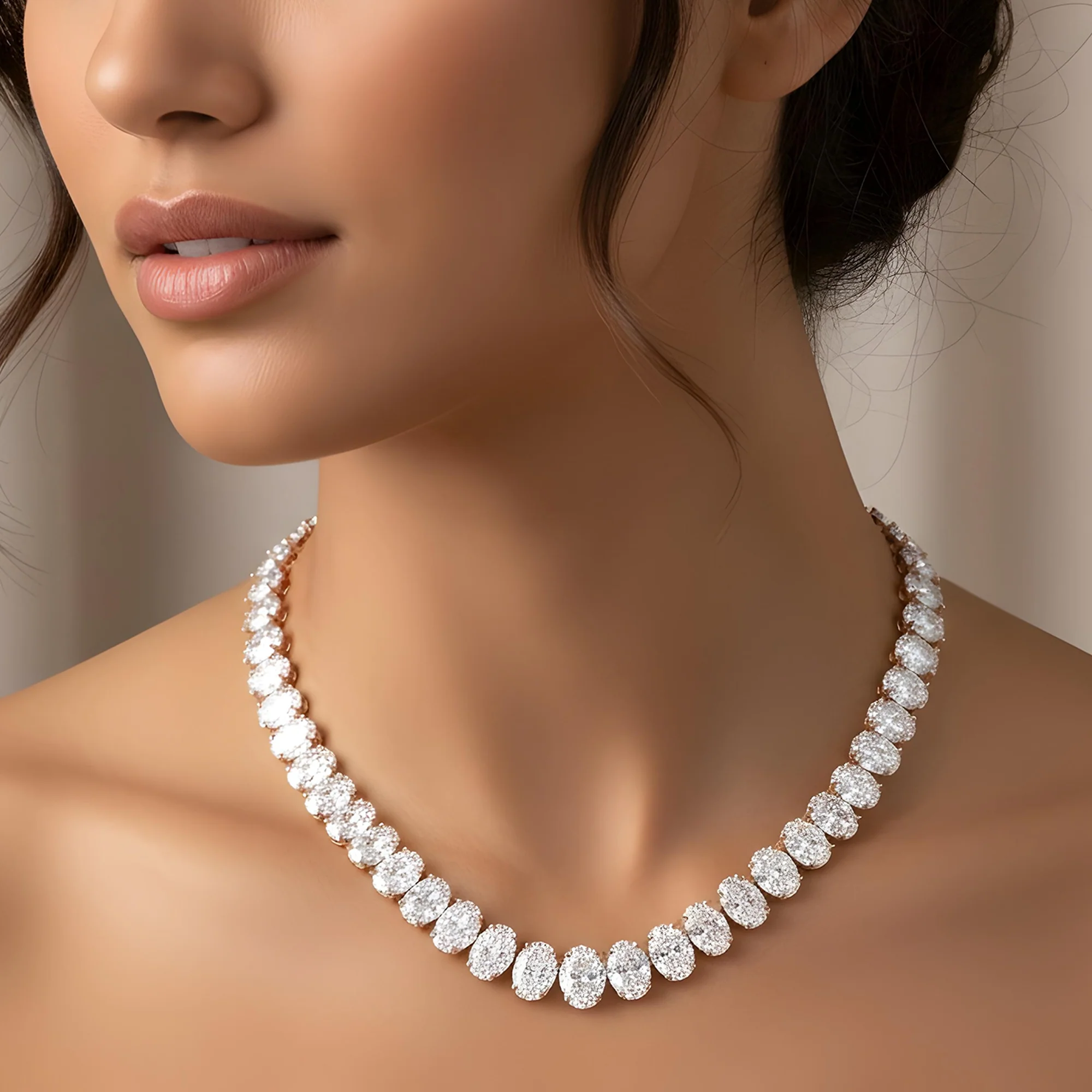 IGI Platinum Slightly Graduated Oval Diamond Tennis Chain 104ct - Image 7