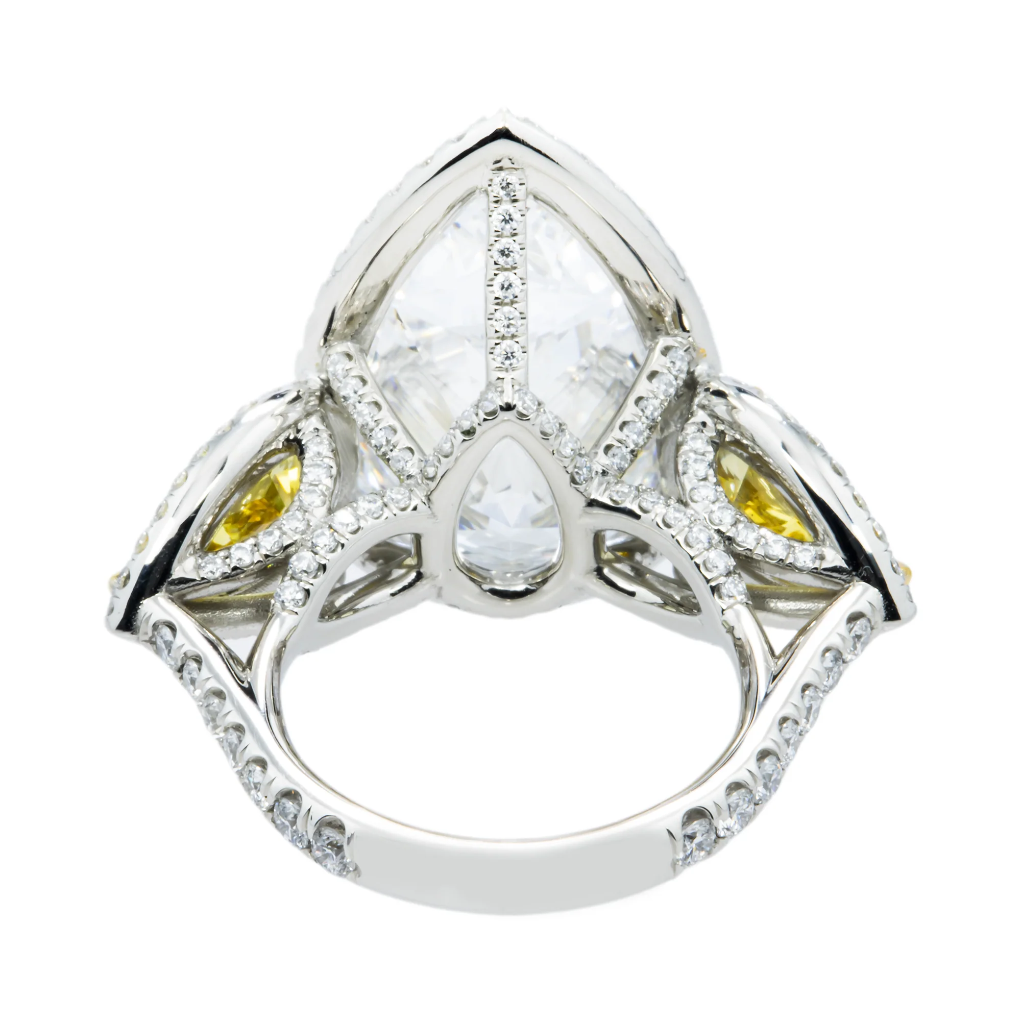 Platinum Triple Pear Cut White & Fancy Yellow Diamond Ring 19.57ctw - Image 4