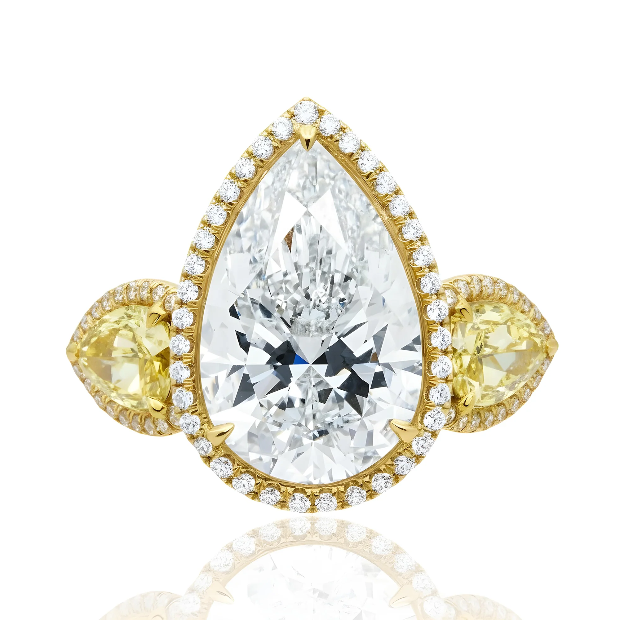 Platinum Triple Pear Cut White & Fancy Yellow Diamond Ring 19.57ctw - Image 7