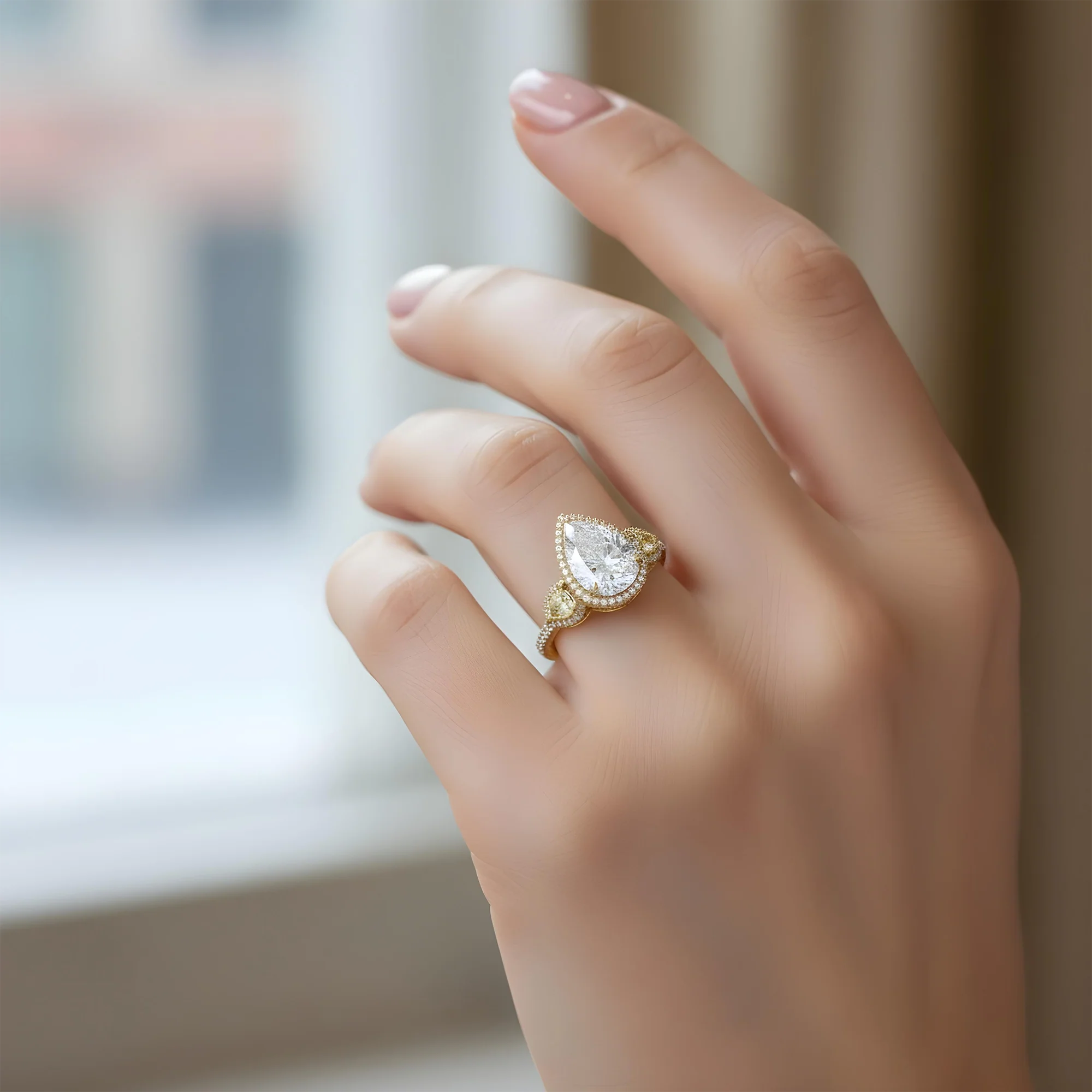 Platinum Triple Pear Cut White & Fancy Yellow Diamond Ring 19.57ctw - Image 8