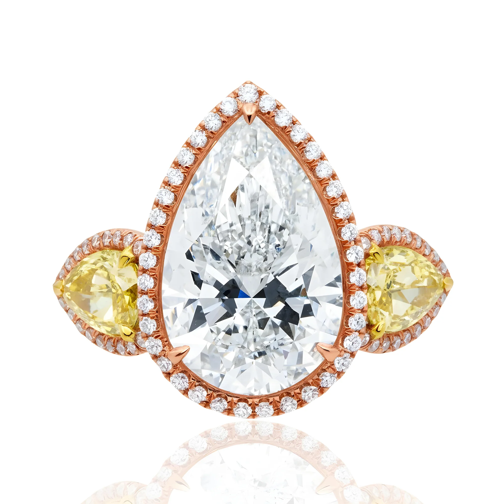 Platinum Triple Pear Cut White & Fancy Yellow Diamond Ring 19.57ctw - Image 9