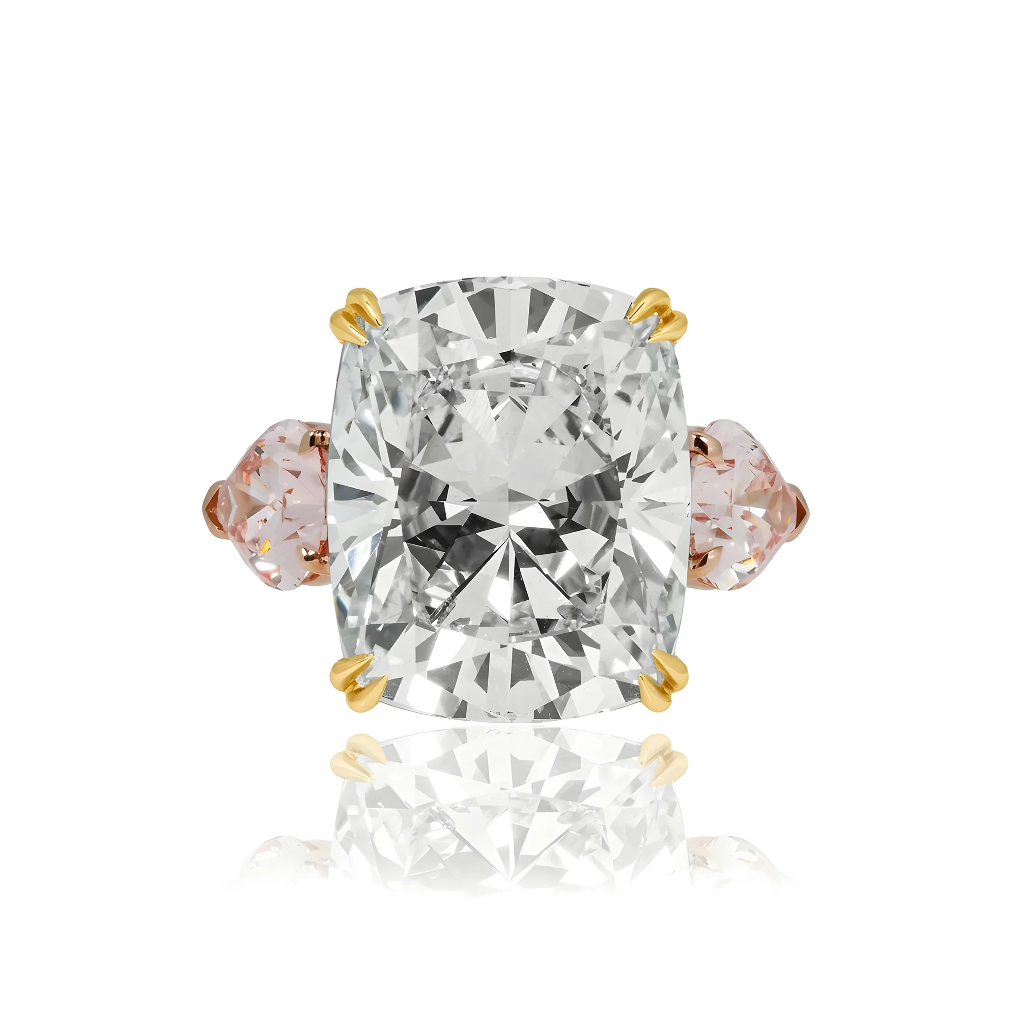 Platinum 20.07ct Cushion Cut & Pink Pear Triple Diamond Engagement Ring 24.09ctw (3 IGI) - Image 10