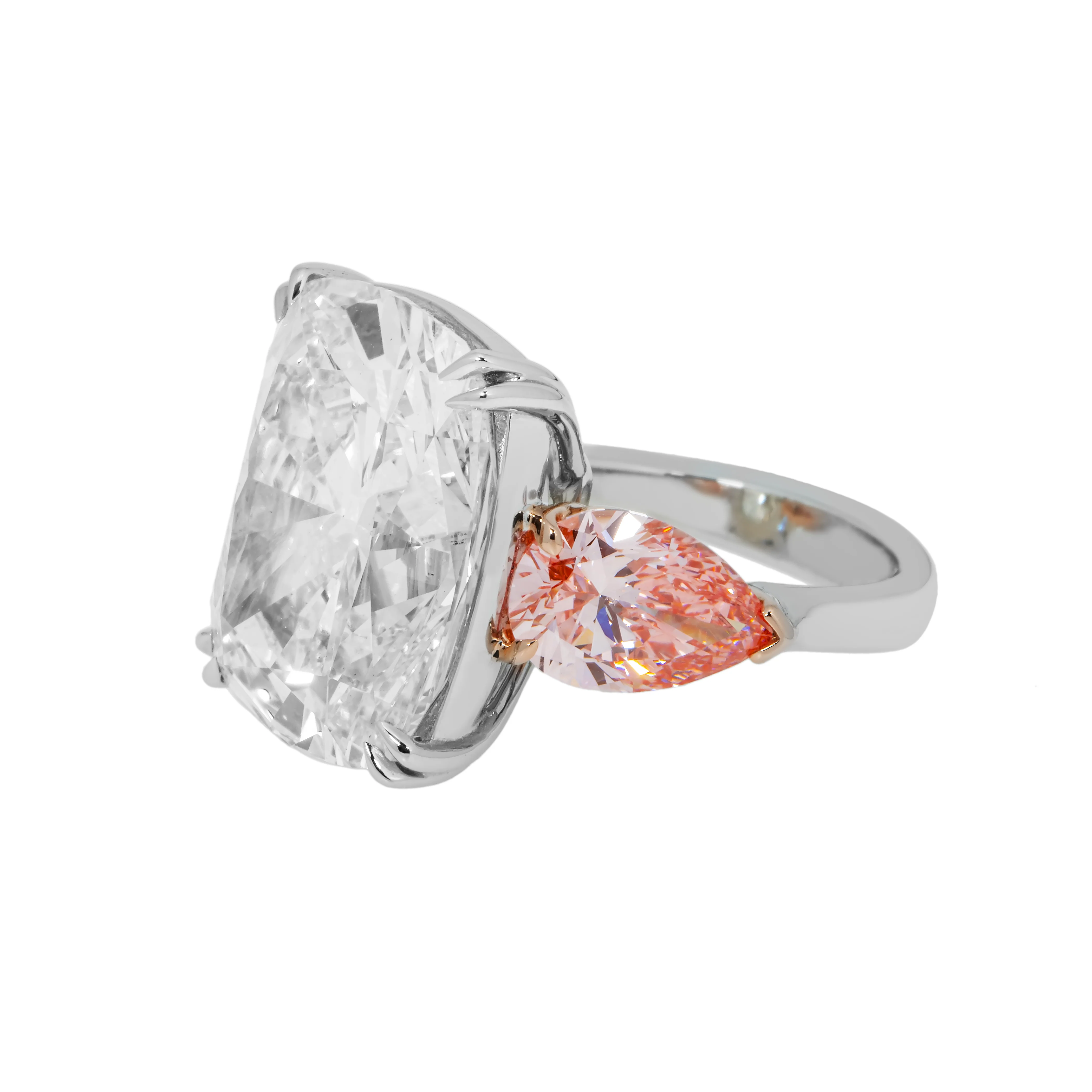 Platinum 20.07ct Cushion Cut & Pink Pear Triple Diamond Engagement Ring 24.09ctw (3 IGI) - Image 4
