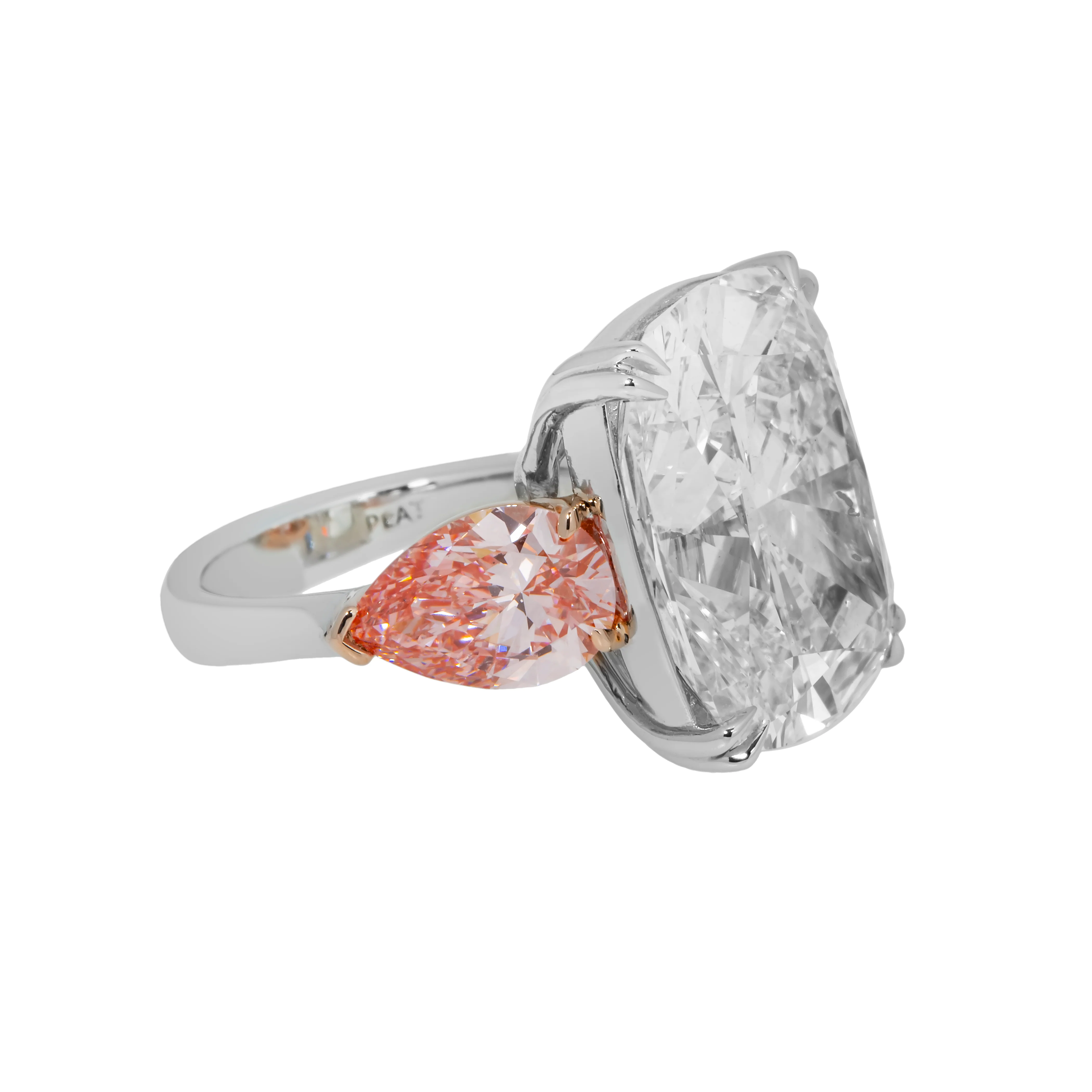 Platinum 20.07ct Cushion Cut & Pink Pear Triple Diamond Engagement Ring 24.09ctw (3 IGI) - Image 6