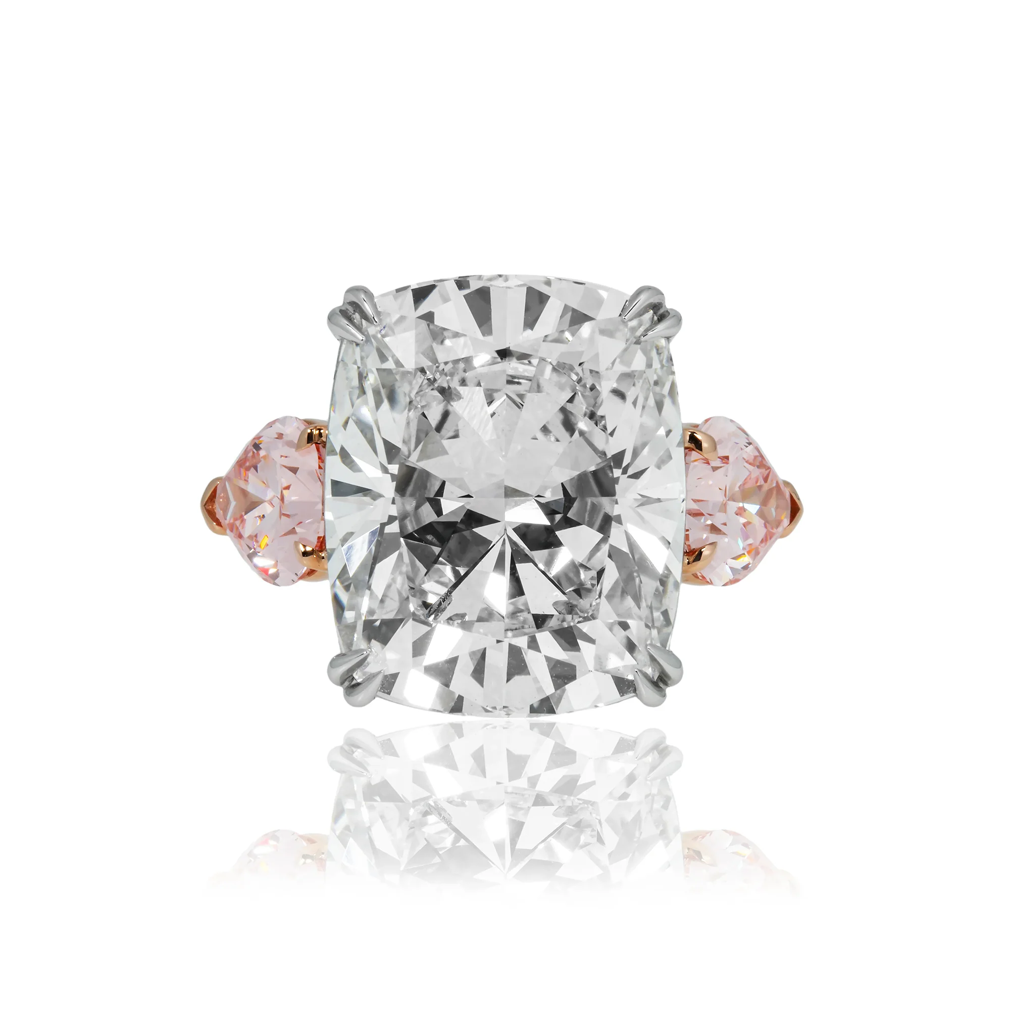 Platinum 20.07ct Cushion Cut & Pink Pear Triple Diamond Engagement Ring 24.09ctw (3 IGI) - Image 7