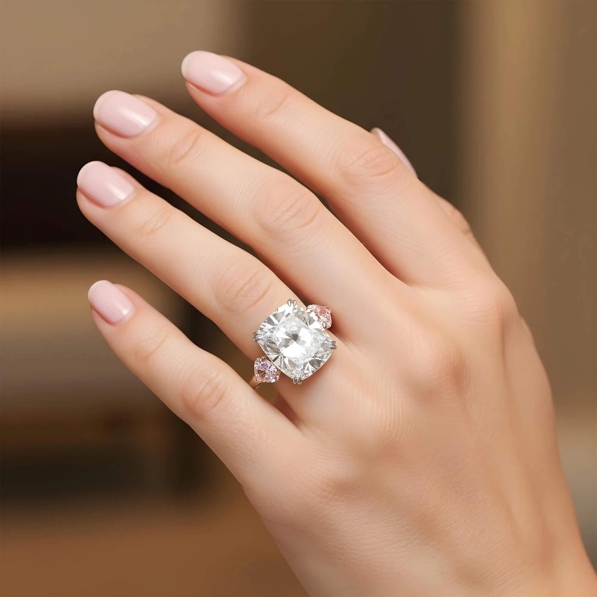 Platinum 20.07ct Cushion Cut & Pink Pear Triple Diamond Engagement Ring 24.09ctw (3 IGI) - Image 9