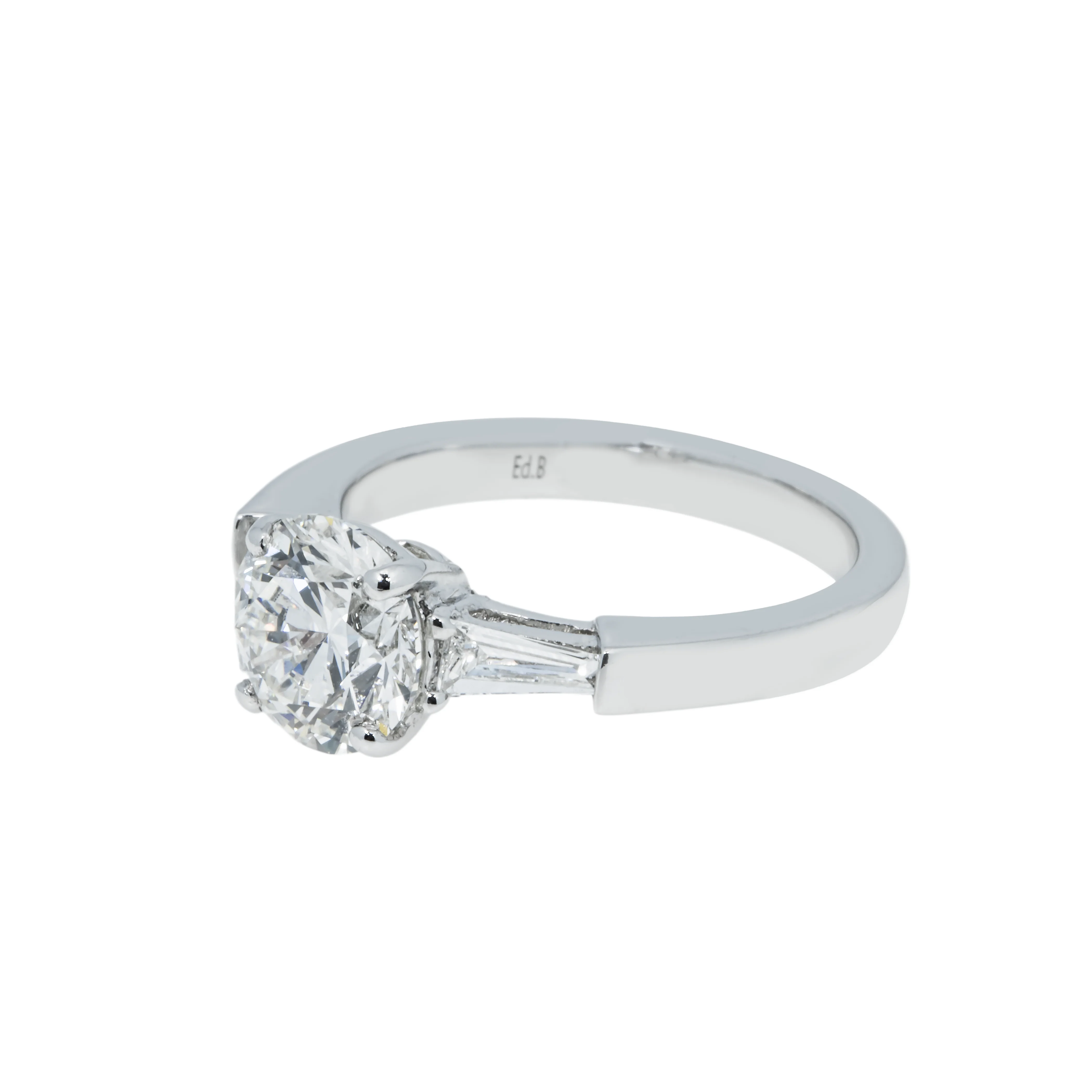 Platinum 1.73ct Round Cut Triple Diamond Engagement Ring 2.03ctw - Image 6