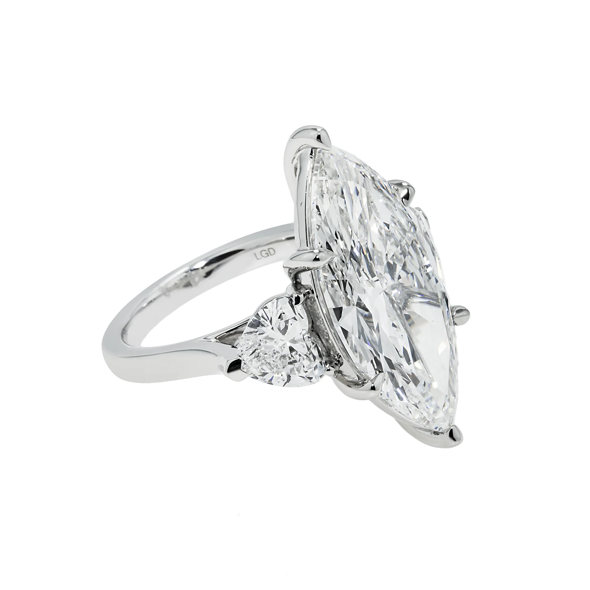 Platinum 10.06ct Marquise Cut Diamond Engagement Ring w/ Heart Diamond Side Stones 12.14ctw - Image 3