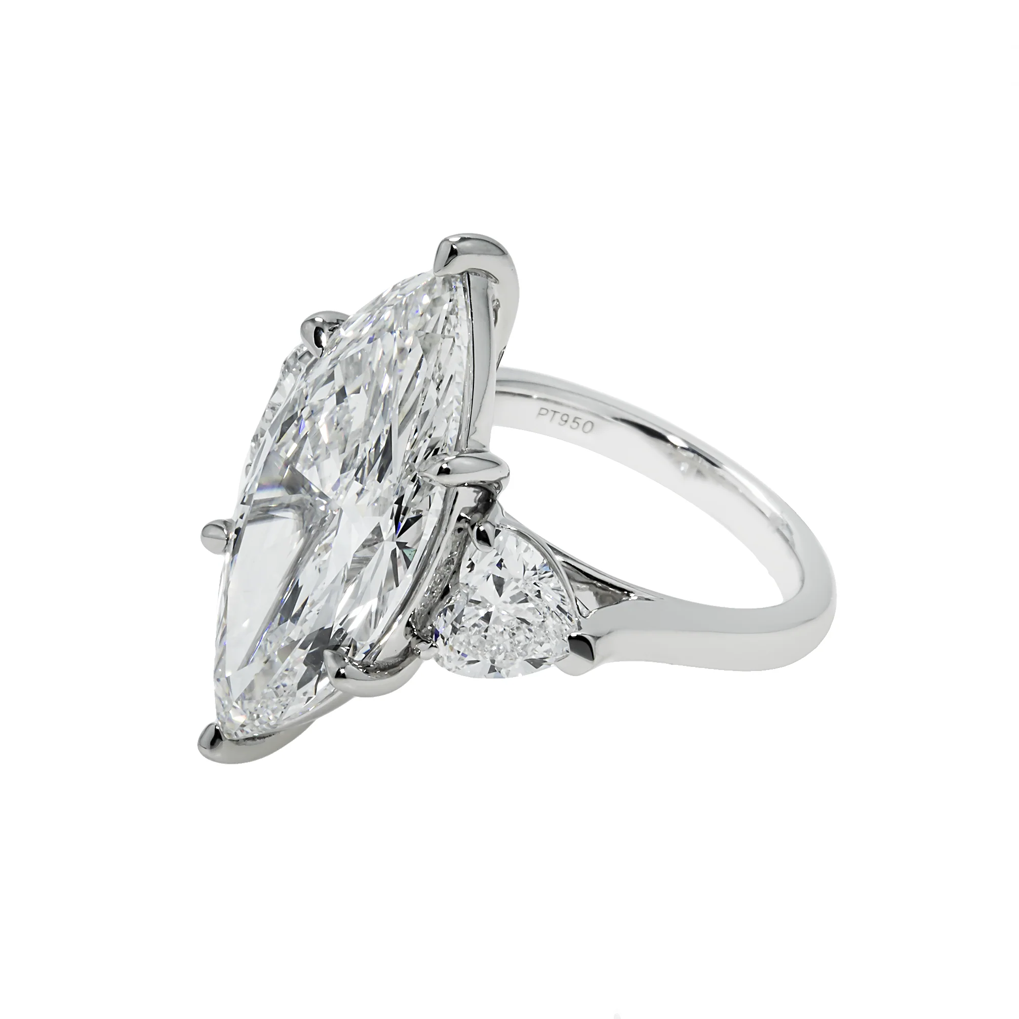 Platinum 10.06ct Marquise Cut Diamond Engagement Ring w/ Heart Diamond Side Stones 12.14ctw - Image 5