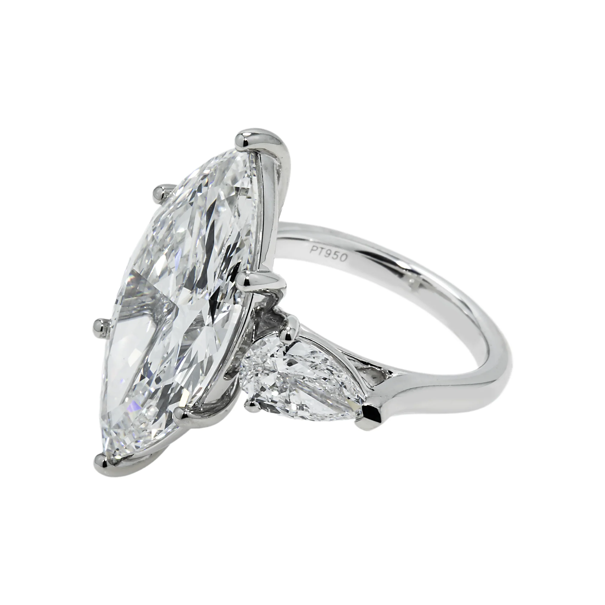 Platinum 10.17ct Marquise & Pear Cut Triple Diamond Engagement Ring 12.25ctw - Image 3
