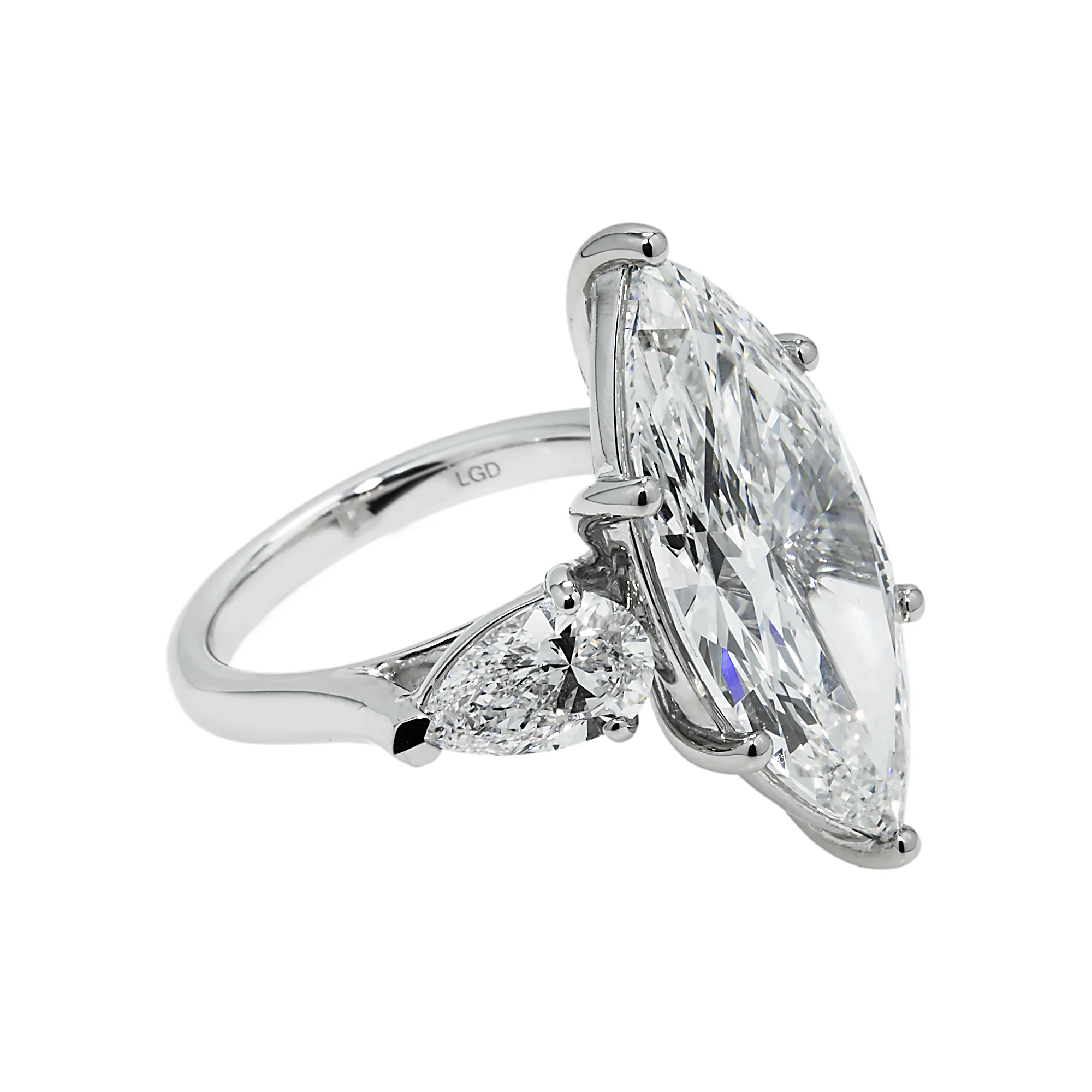 Platinum 10.17ct Marquise & Pear Cut Triple Diamond Engagement Ring 12.25ctw - Image 5
