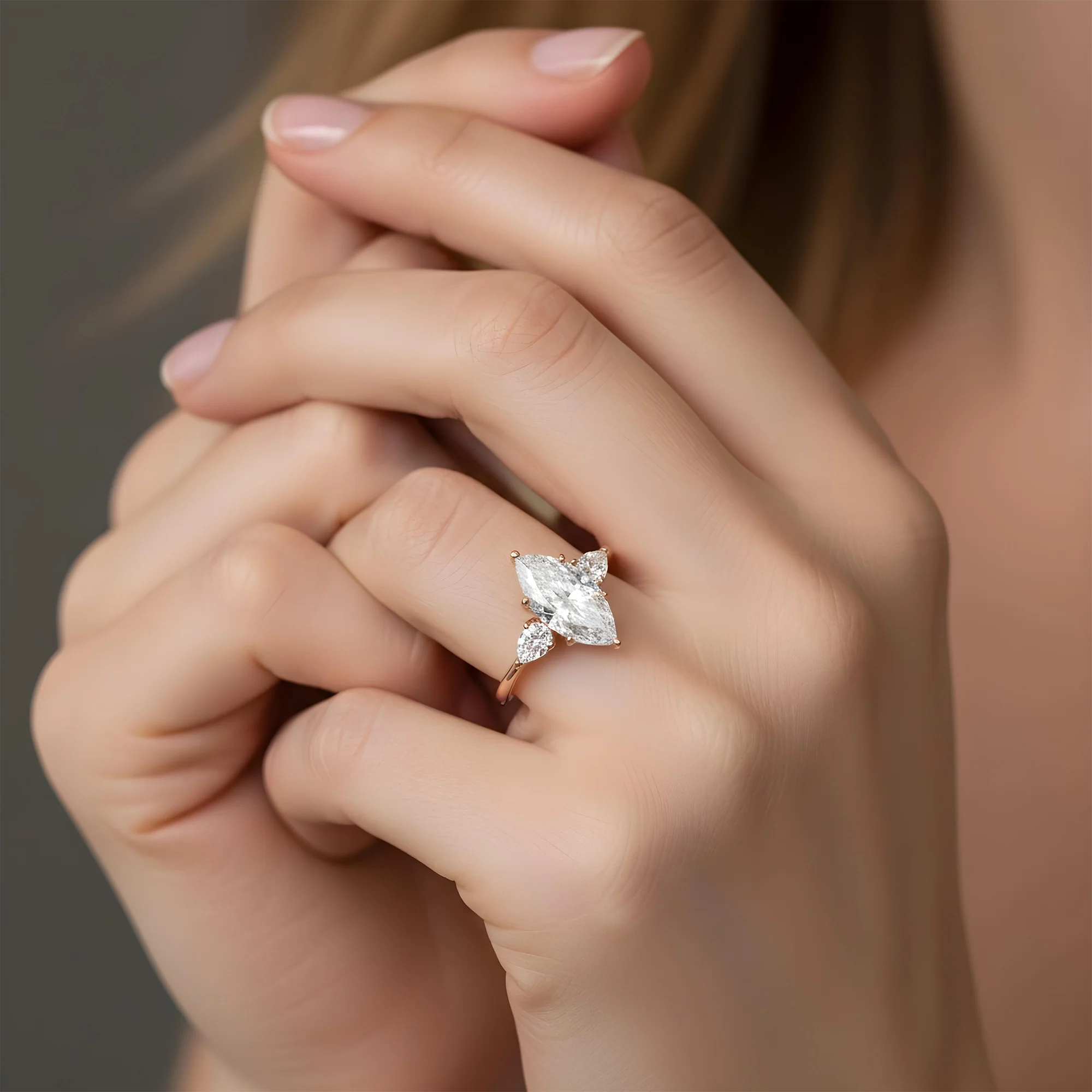 Platinum 10.17ct Marquise & Pear Cut Triple Diamond Engagement Ring 12.25ctw - Image 9