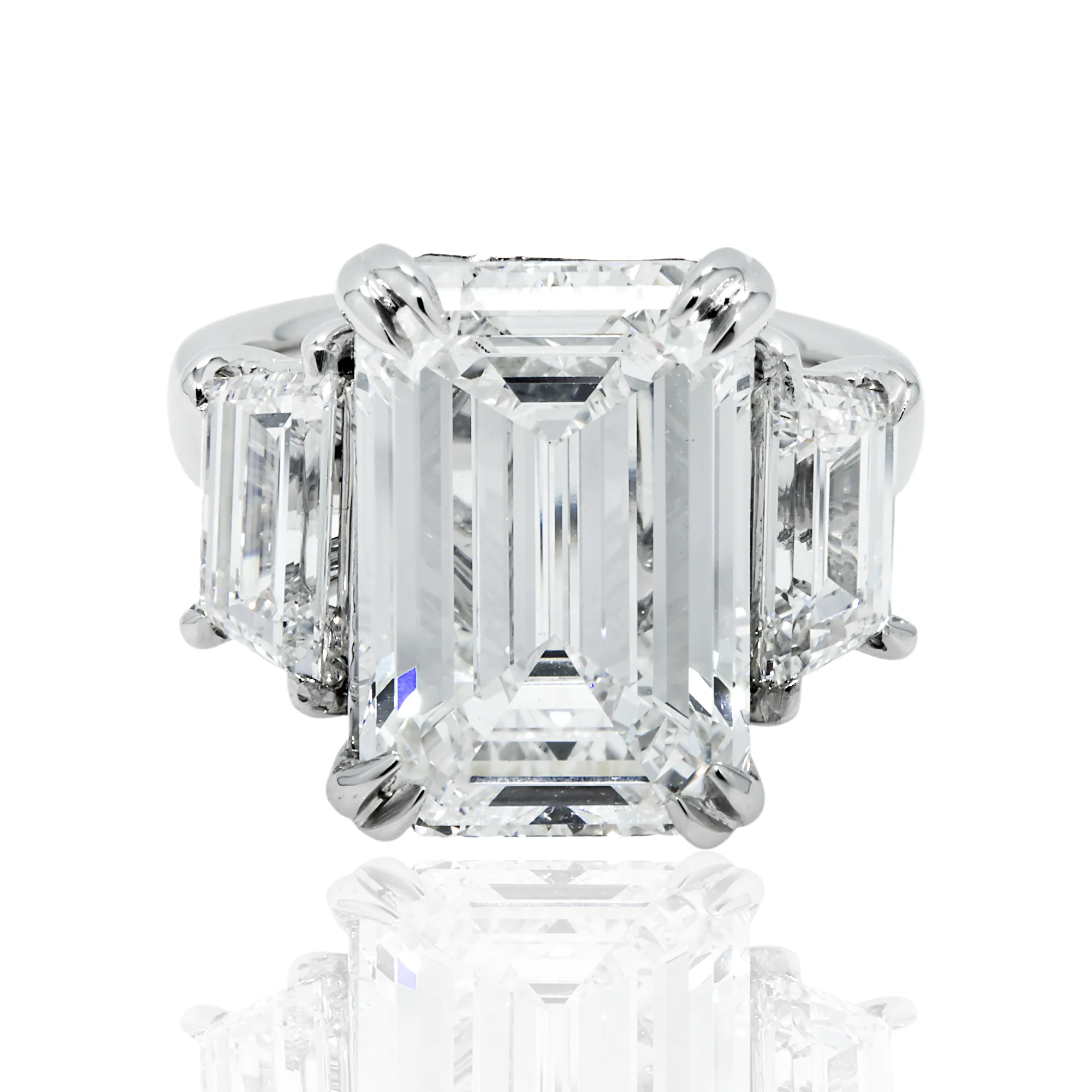 Platinum 10.53ct Emerald Cut Triple Diamond Engagement Ring 12.70ctw