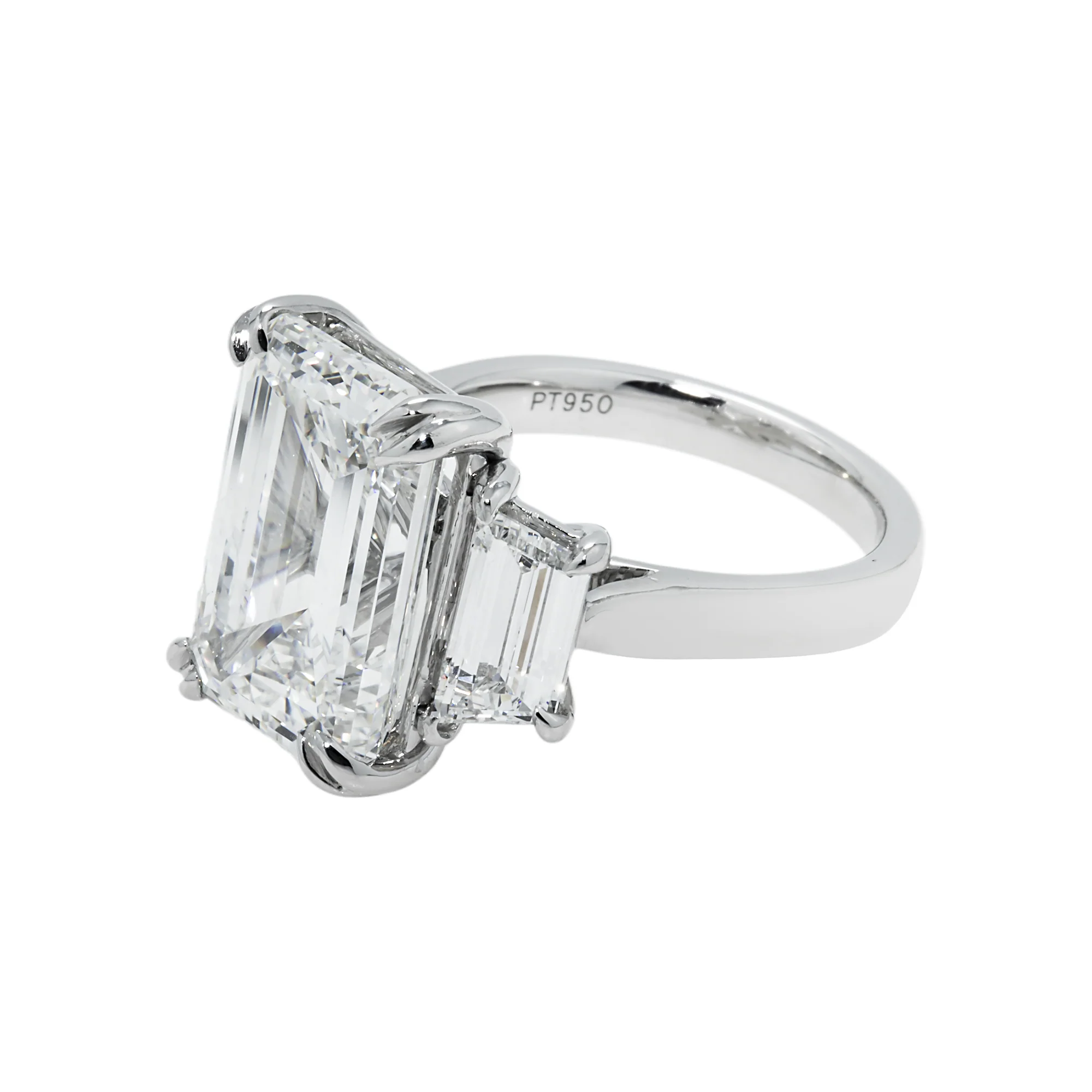 Platinum 10.53ct Emerald Cut Triple Diamond Engagement Ring 12.70ctw - Image 6