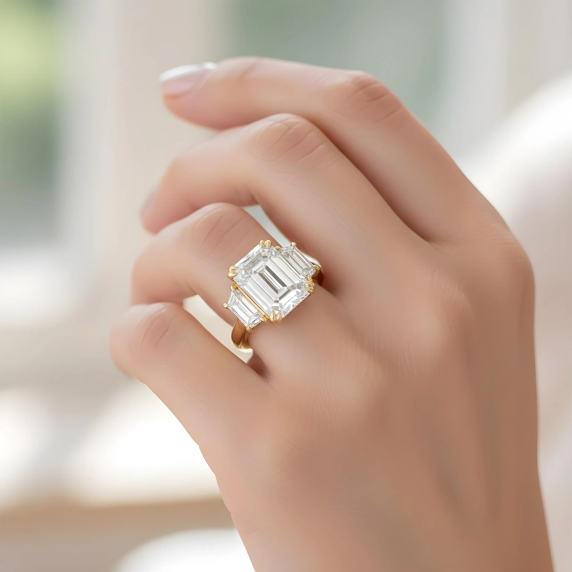 Platinum 10.53ct Emerald Cut Triple Diamond Engagement Ring 12.70ctw - Image 8