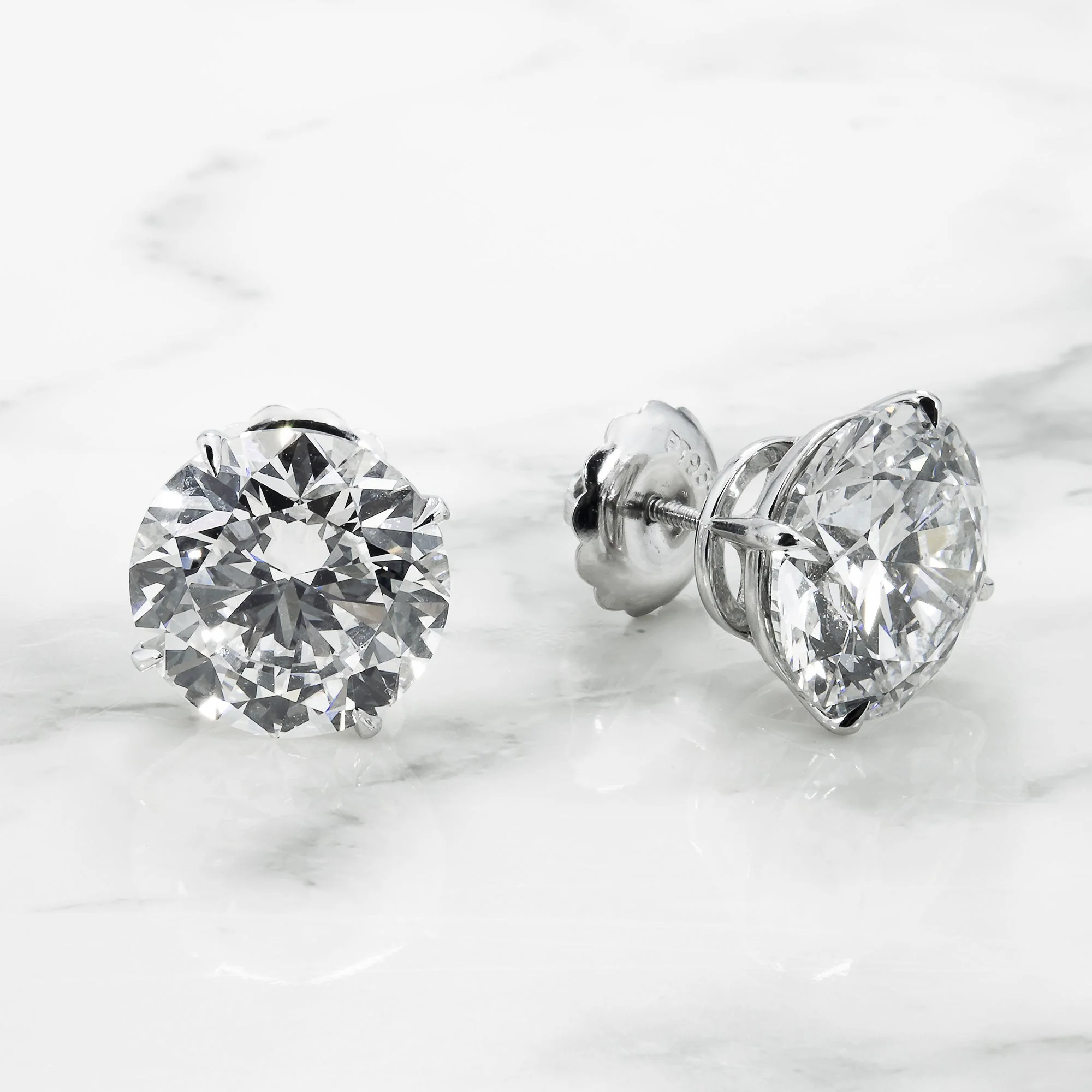 IGI Certified Platinum 10 Carats Each Solitaire Round Diamond Stud Earrings 20.21ctw - Image 3