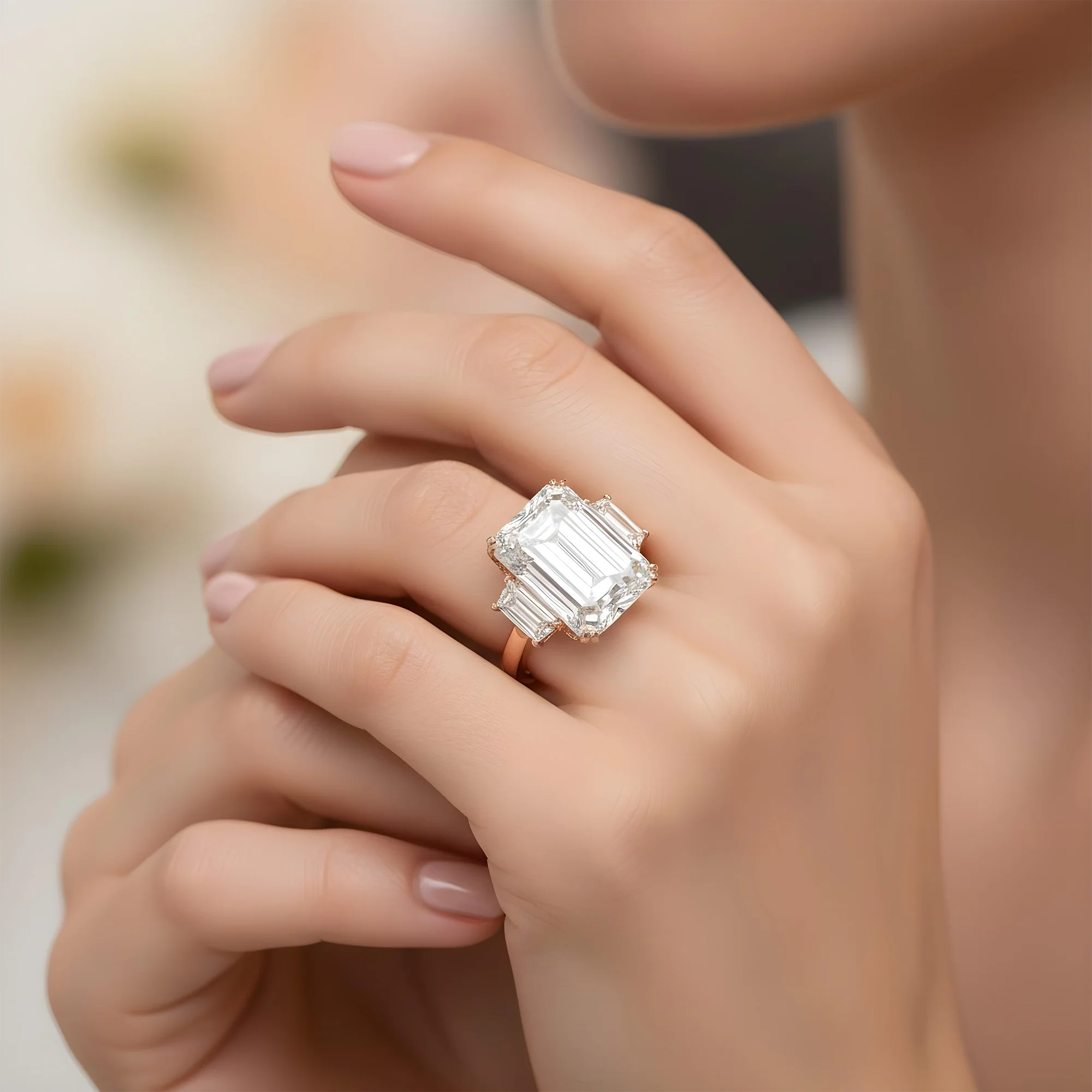Platinum 11.03ct Emerald Cut Triple Diamond Engagement Ring 12.17ctw - Image 10