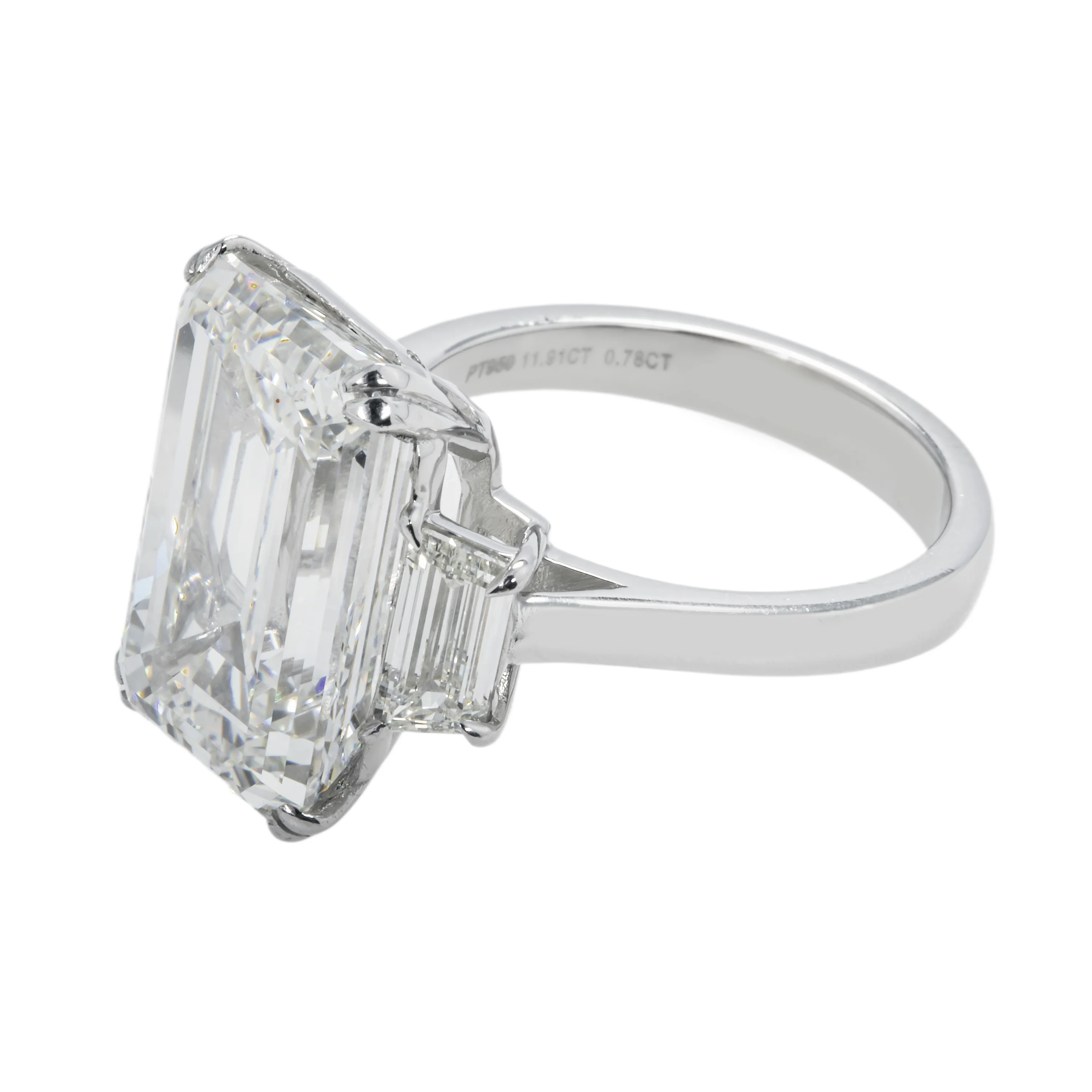 Platinum 11.03ct Emerald Cut Triple Diamond Engagement Ring 12.17ctw - Image 6