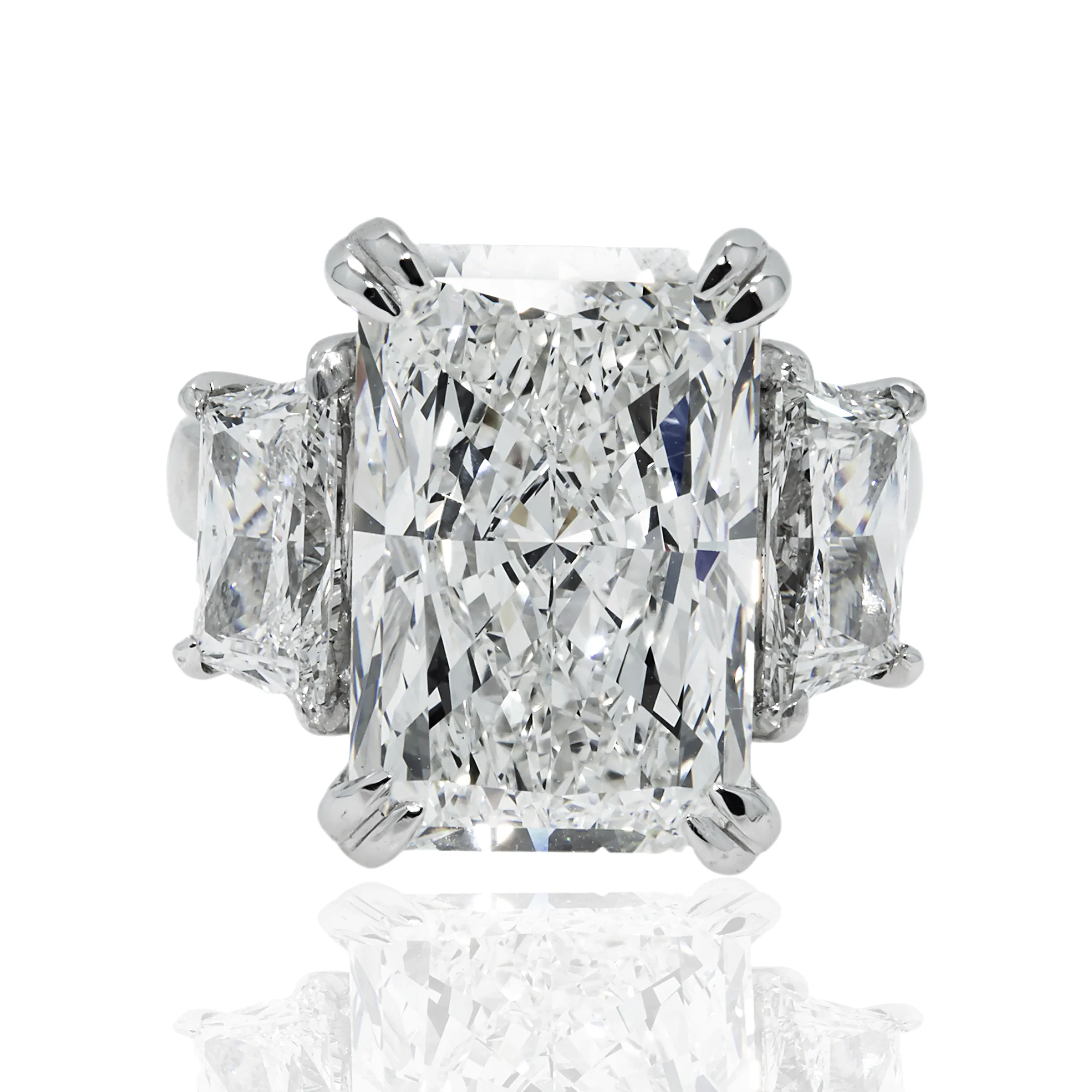 Platinum 11.24ct Radiant Cut Triple Diamond Engagement Ring 13.44ctw