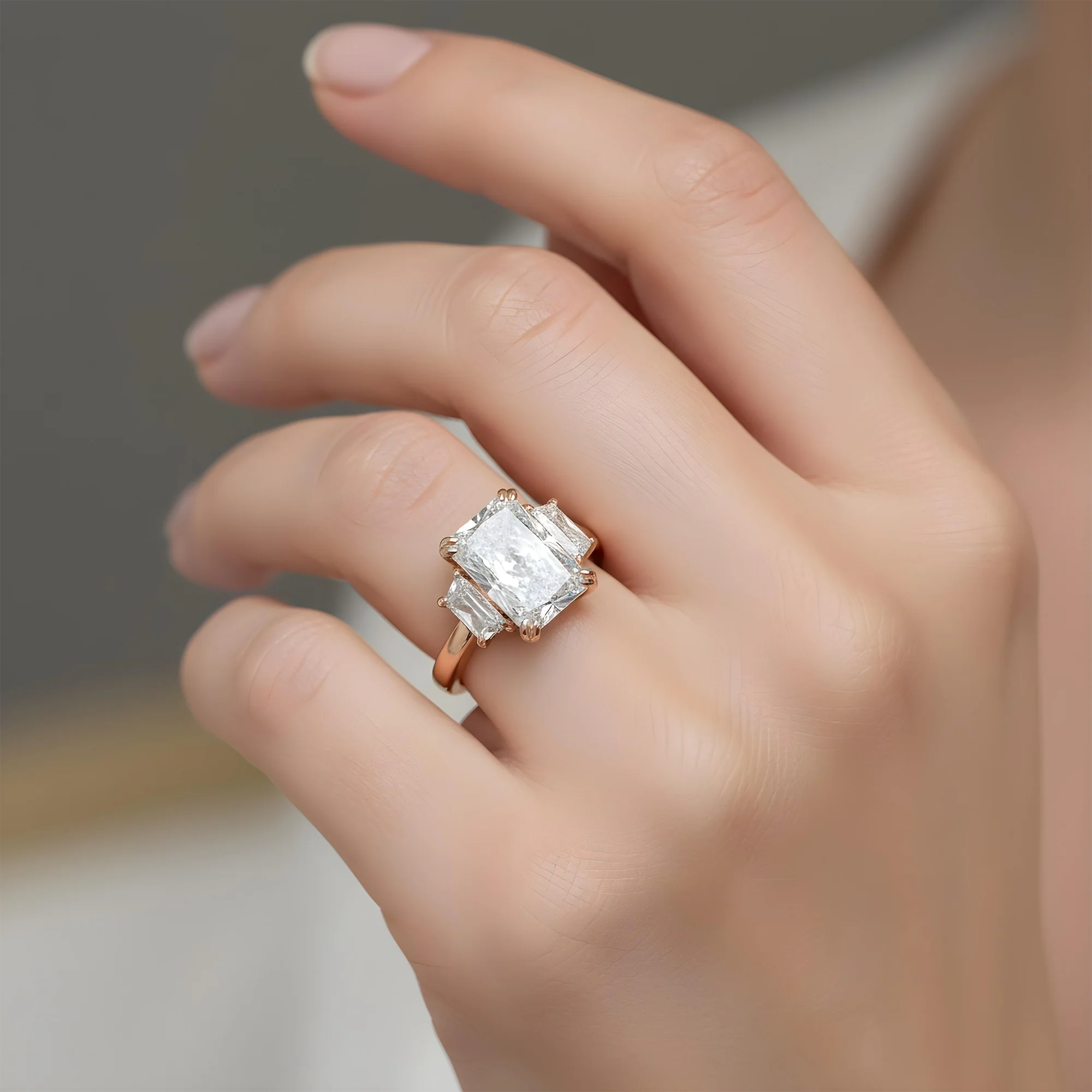Platinum 11.24ct Radiant Cut Triple Diamond Engagement Ring 13.44ctw - Image 10