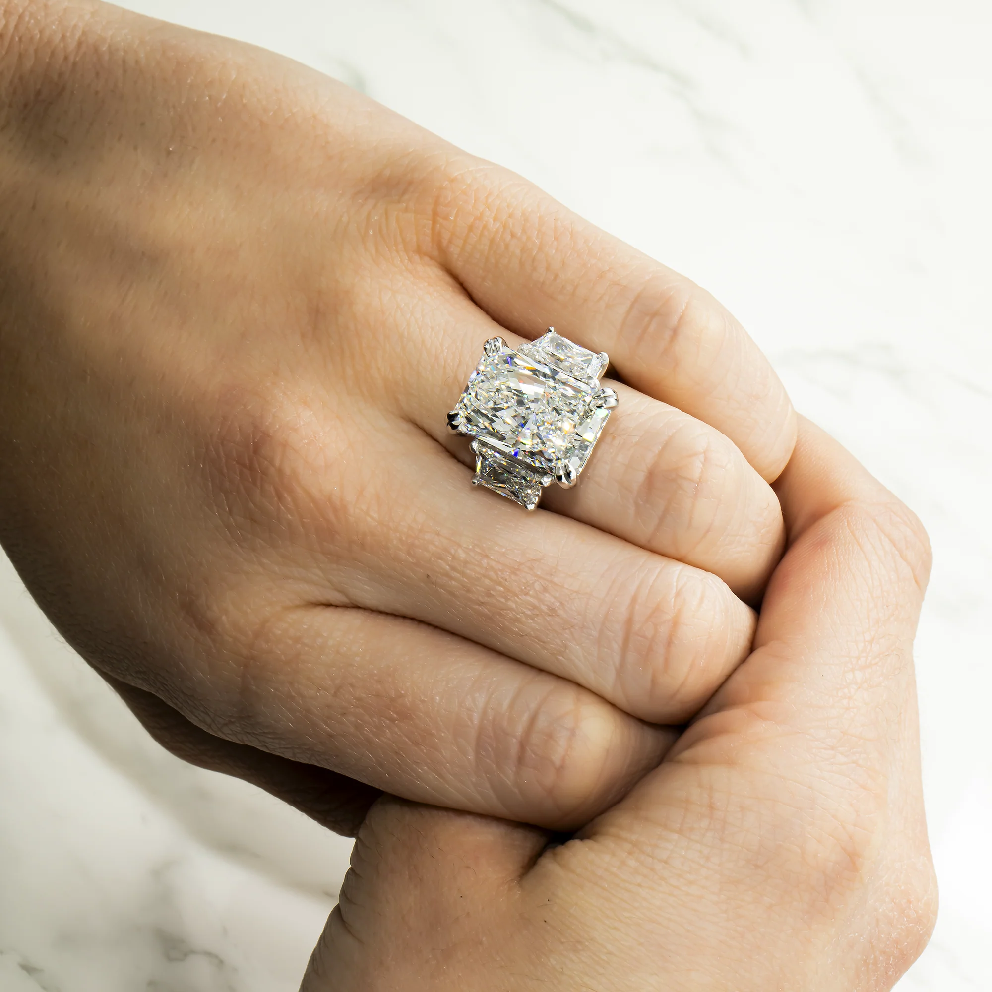 Platinum 11.24ct Radiant Cut Triple Diamond Engagement Ring 13.44ctw - Image 2