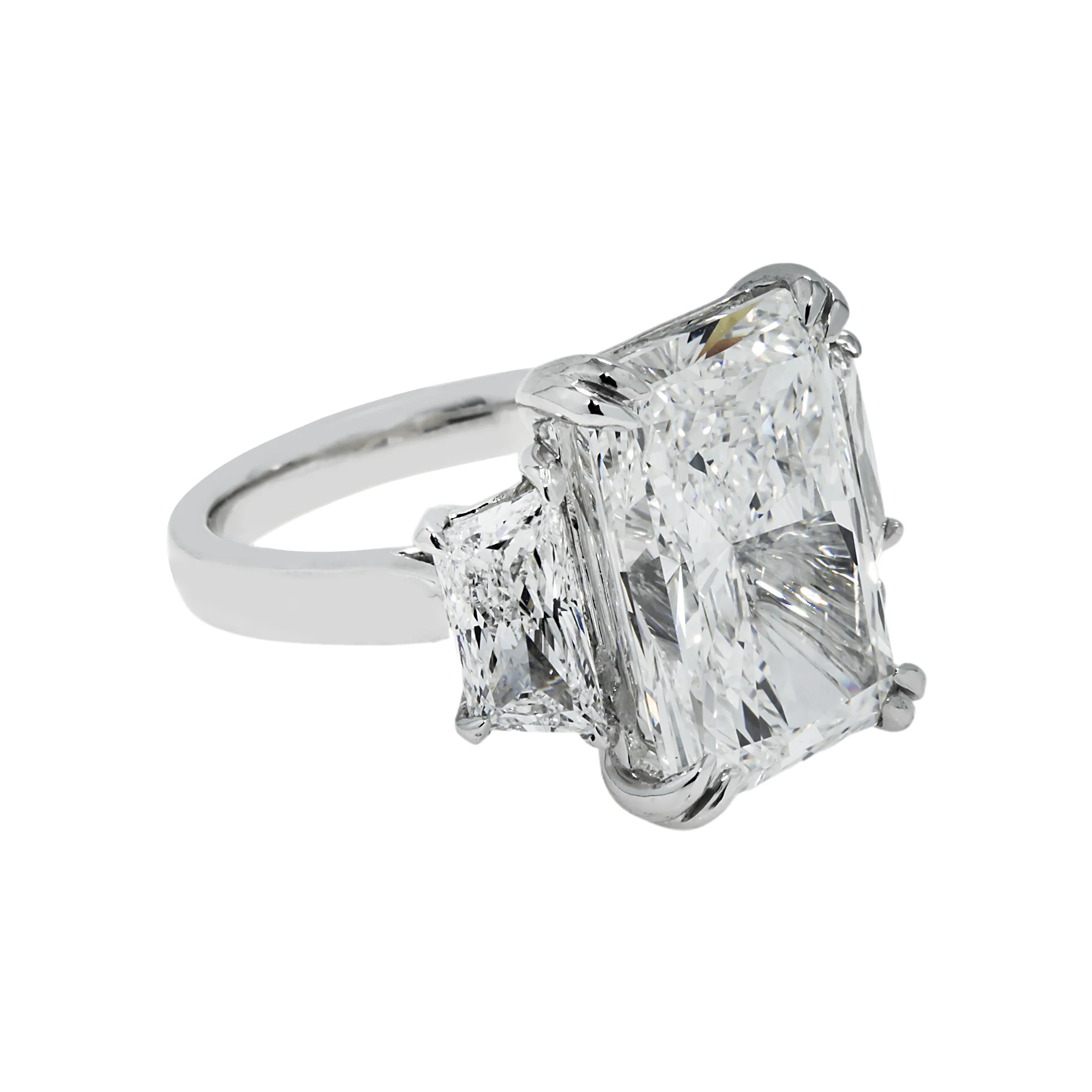 Platinum 11.24ct Radiant Cut Triple Diamond Engagement Ring 13.44ctw - Image 4