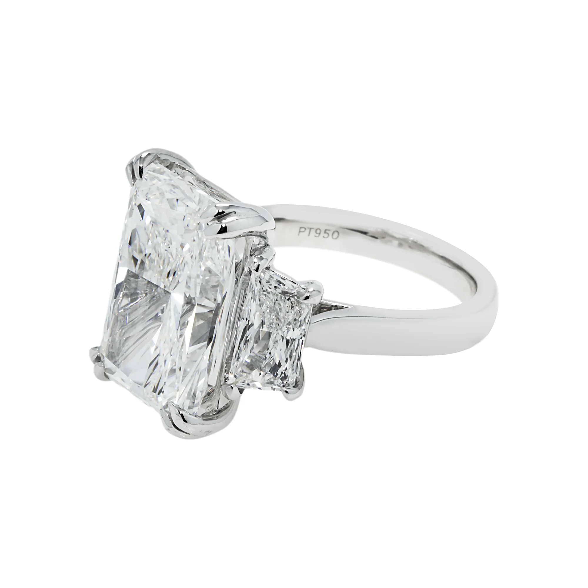 Platinum 11.24ct Radiant Cut Triple Diamond Engagement Ring 13.44ctw - Image 6