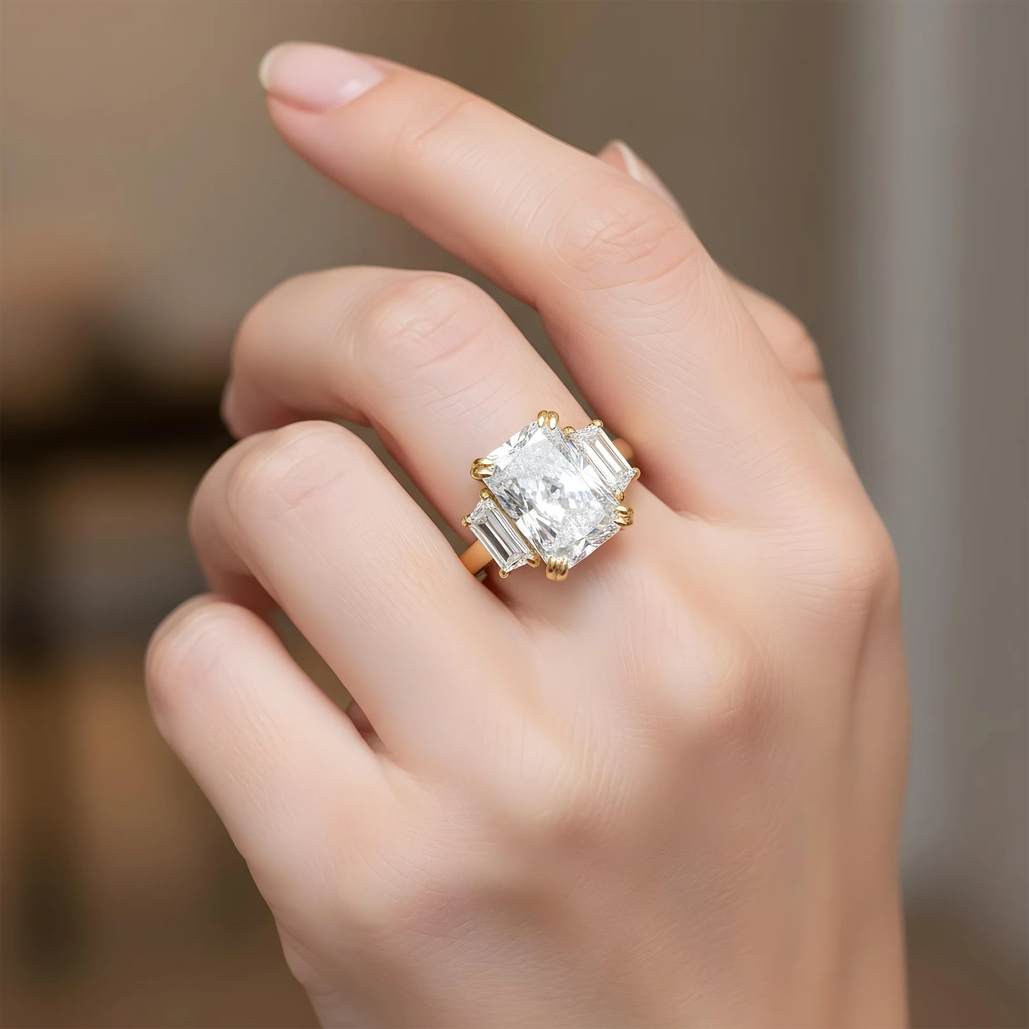 Platinum 11.24ct Radiant Cut Triple Diamond Engagement Ring 13.44ctw - Image 8