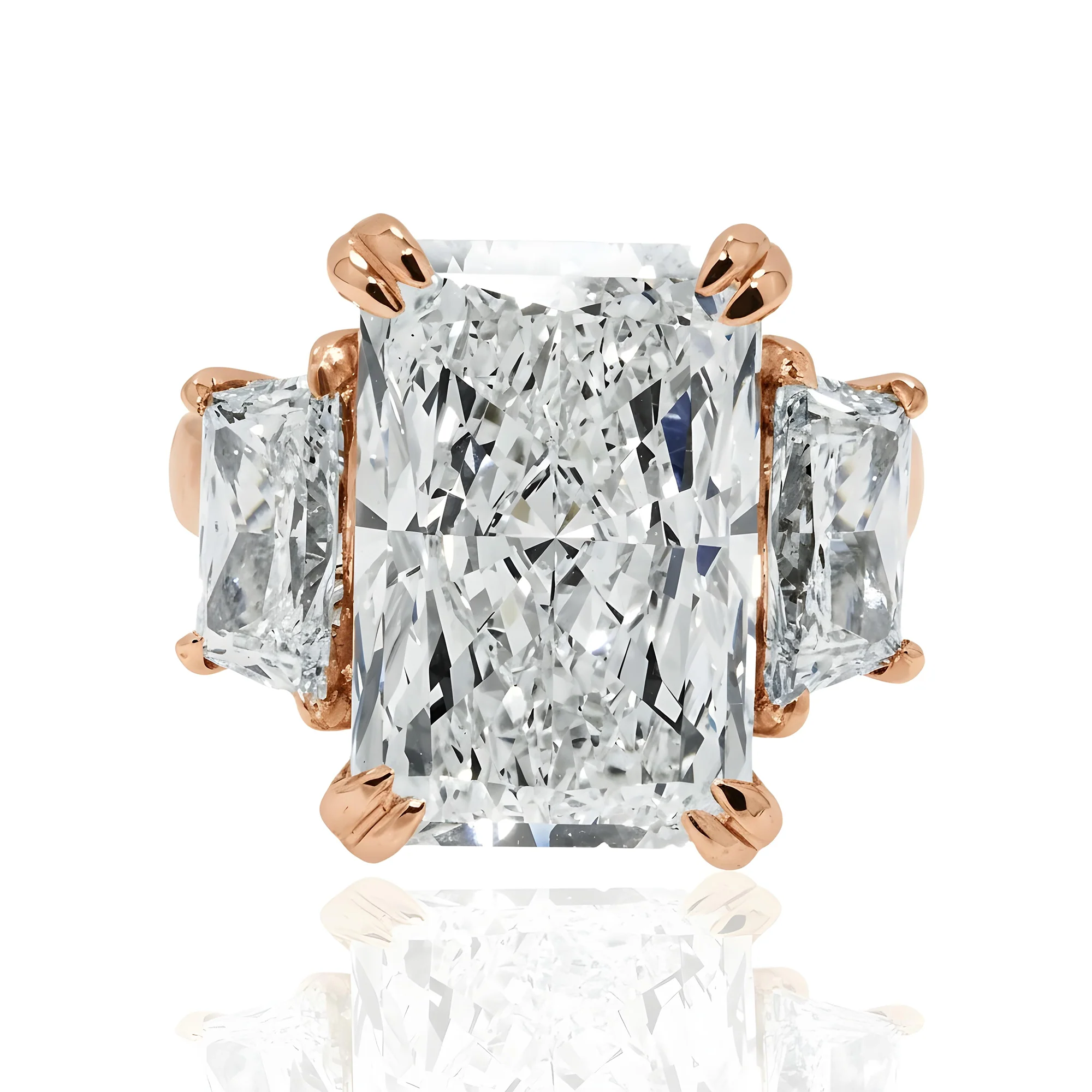 Platinum 11.24ct Radiant Cut Triple Diamond Engagement Ring 13.44ctw - Image 9