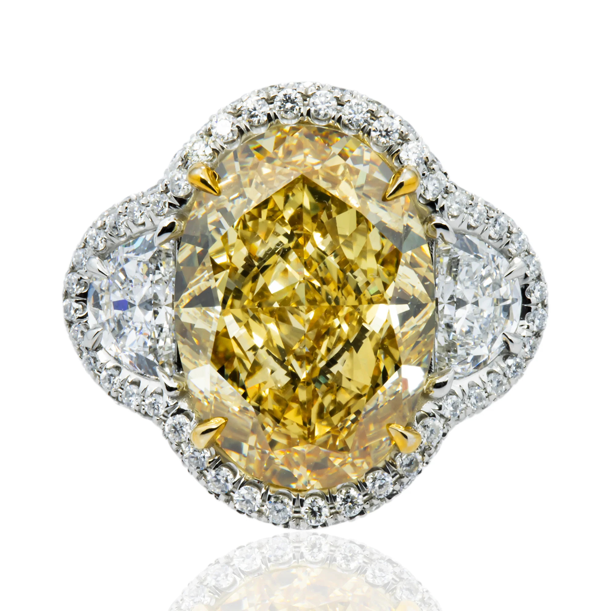 Platinum 11.25ct Oval Cut Fancy Yellow Diamond Ring 12.85ctw