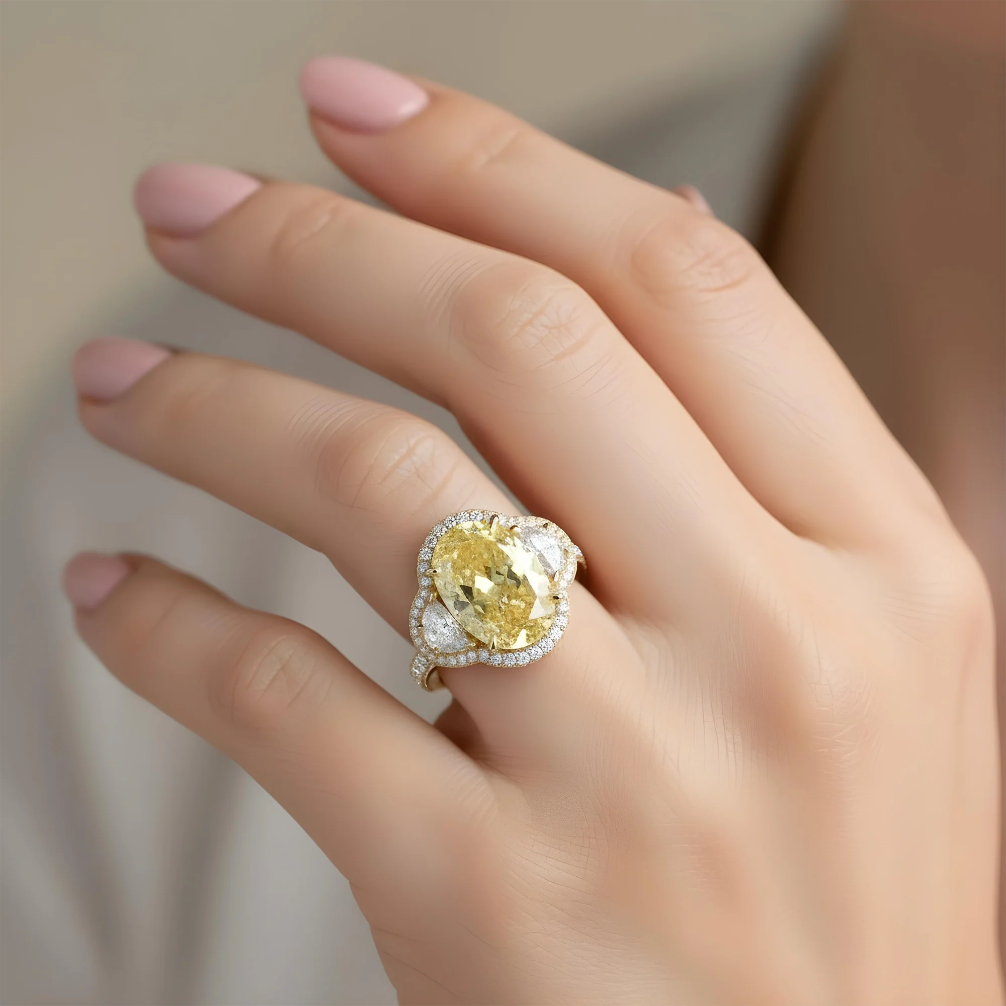 Platinum 11.25ct Oval Cut Fancy Yellow Diamond Ring 12.85ctw - Image 8