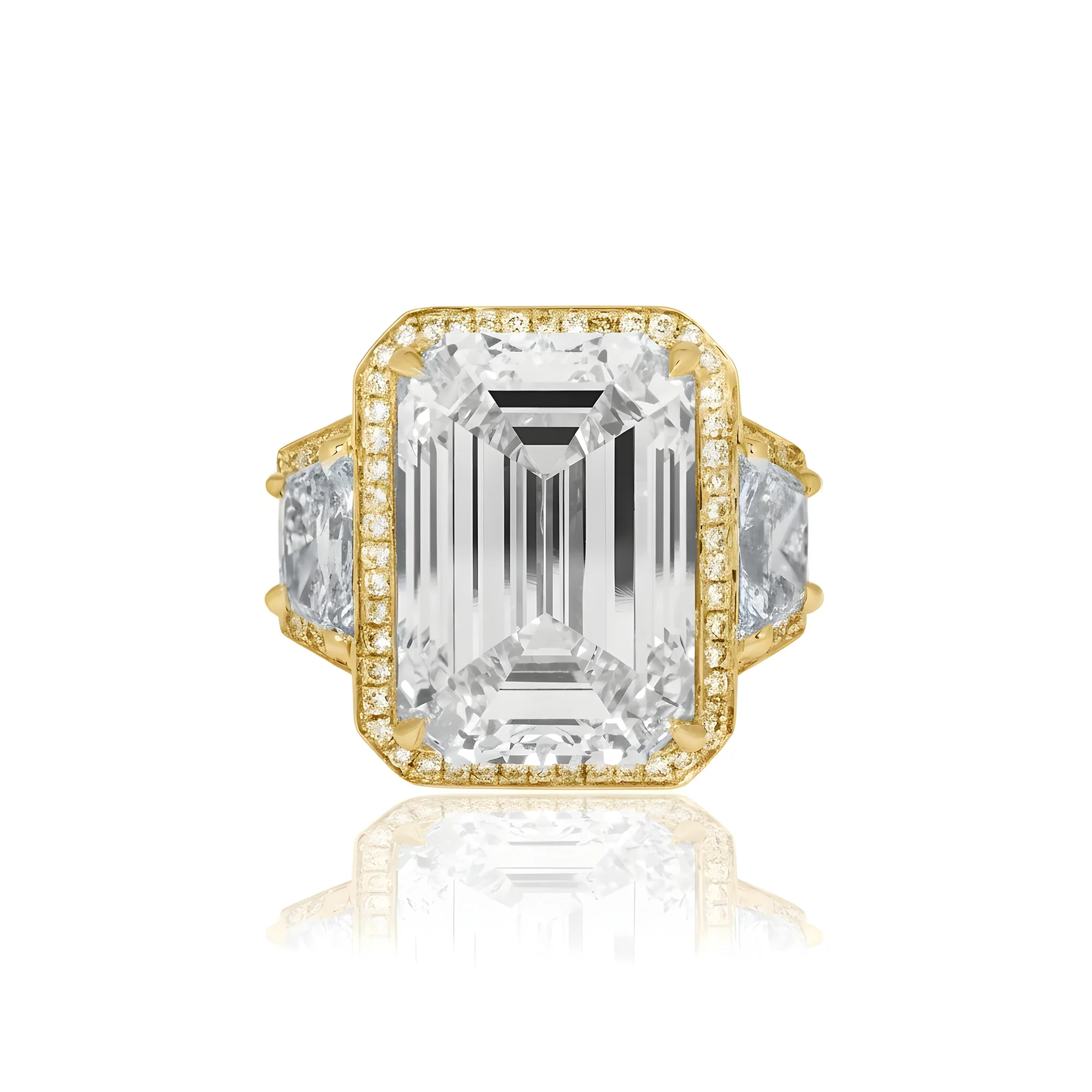 Platinum 12.32ct Emerald Cut Triple Diamond Engagement Ring 15.31ctw - Image 10