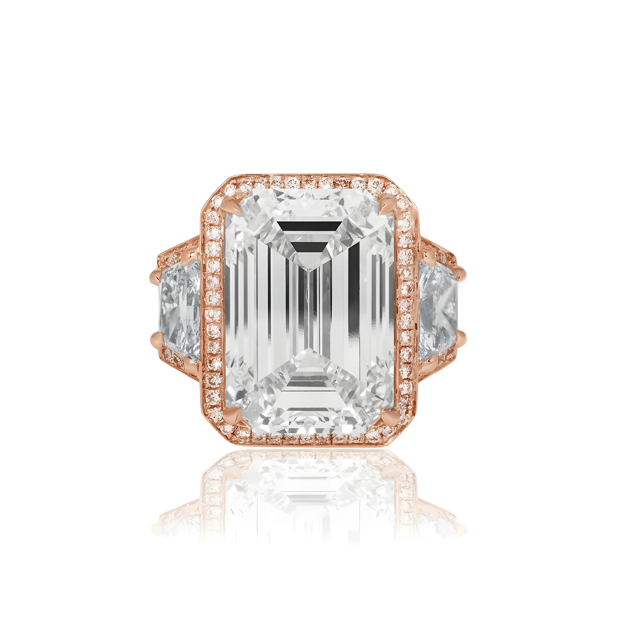 Platinum 12.32ct Emerald Cut Triple Diamond Engagement Ring 15.31ctw - Image 12