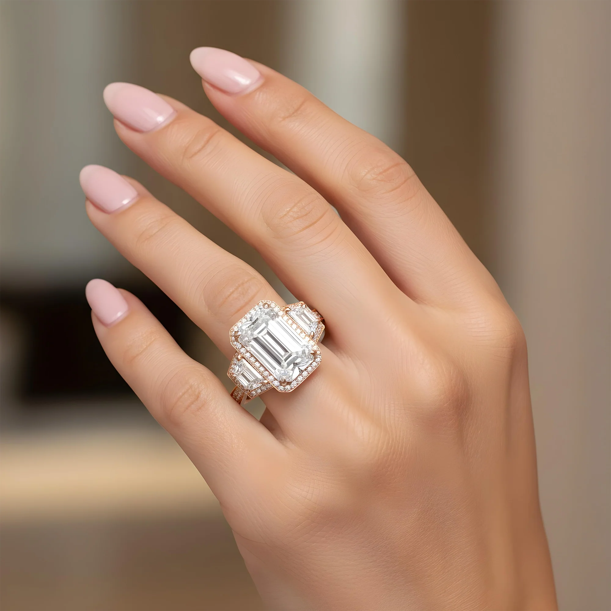 Platinum 12.32ct Emerald Cut Triple Diamond Engagement Ring 15.31ctw - Image 13