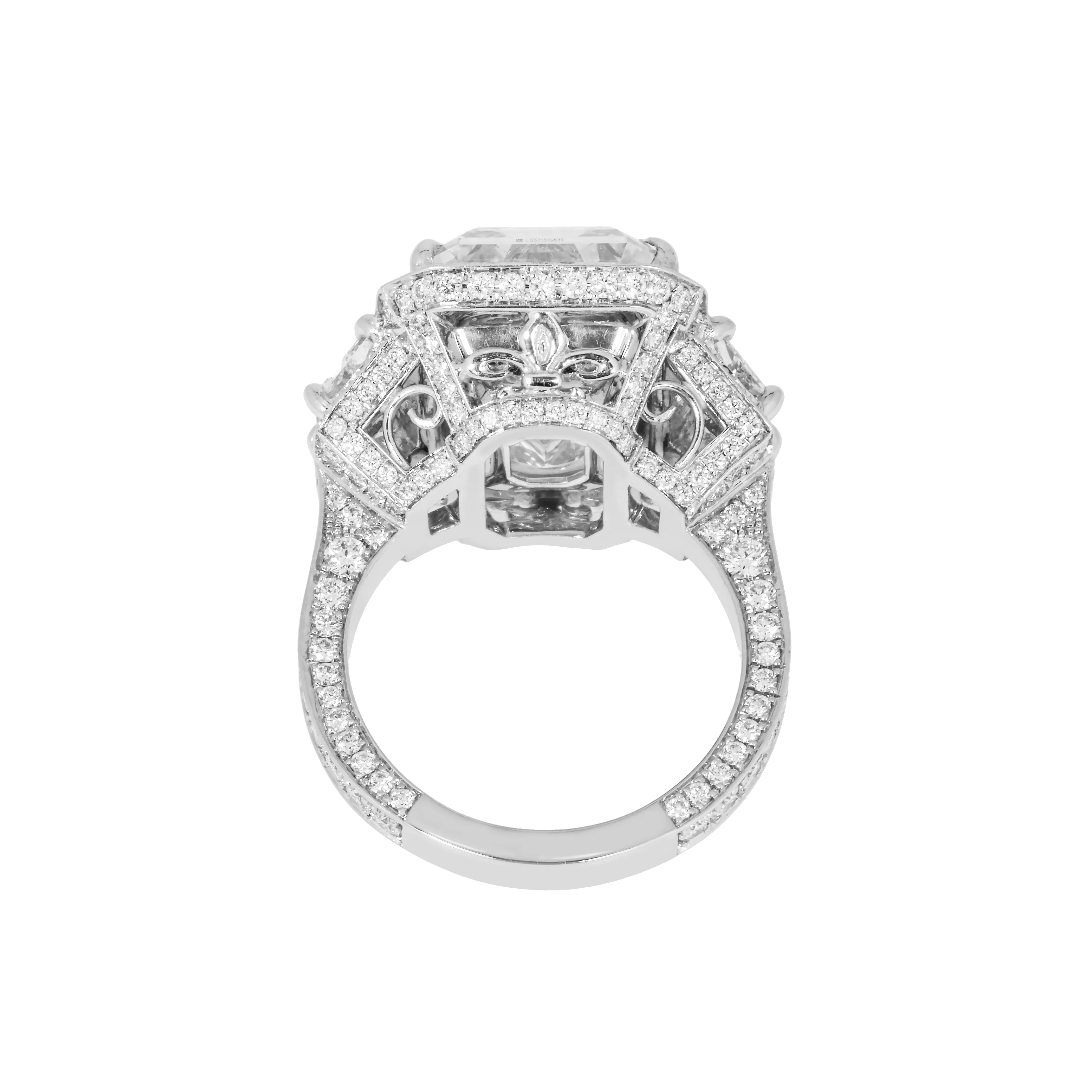 Platinum 12.32ct Emerald Cut Triple Diamond Engagement Ring 15.31ctw - Image 5