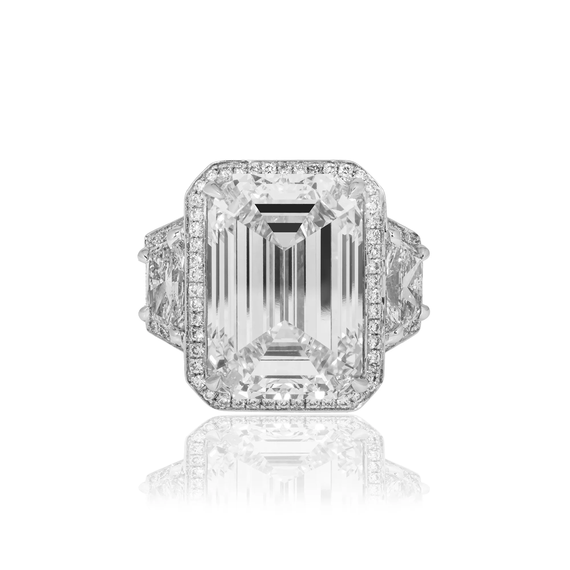Platinum 12.32ct Emerald Cut Triple Diamond Engagement Ring 15.31ctw - Image 7